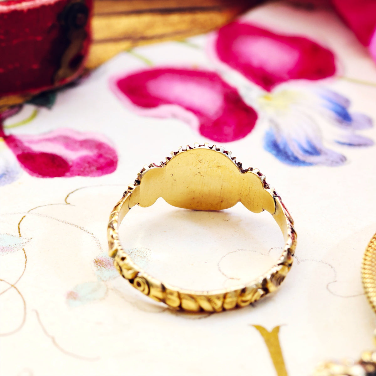 Scarce Antique Georgian Pearl & Garnet Flowerette Ring