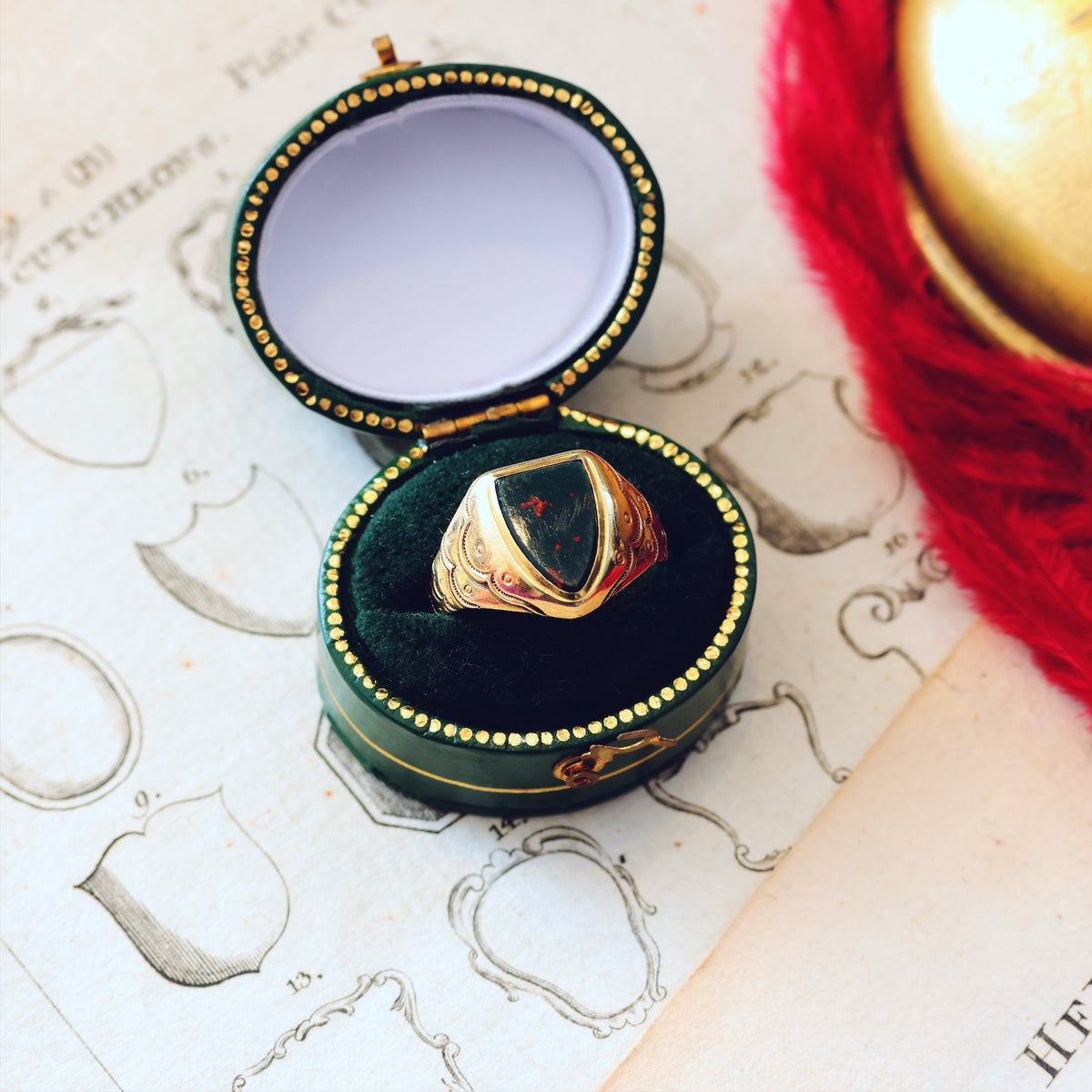 Vampy Antique Bloodstone Signet Ring