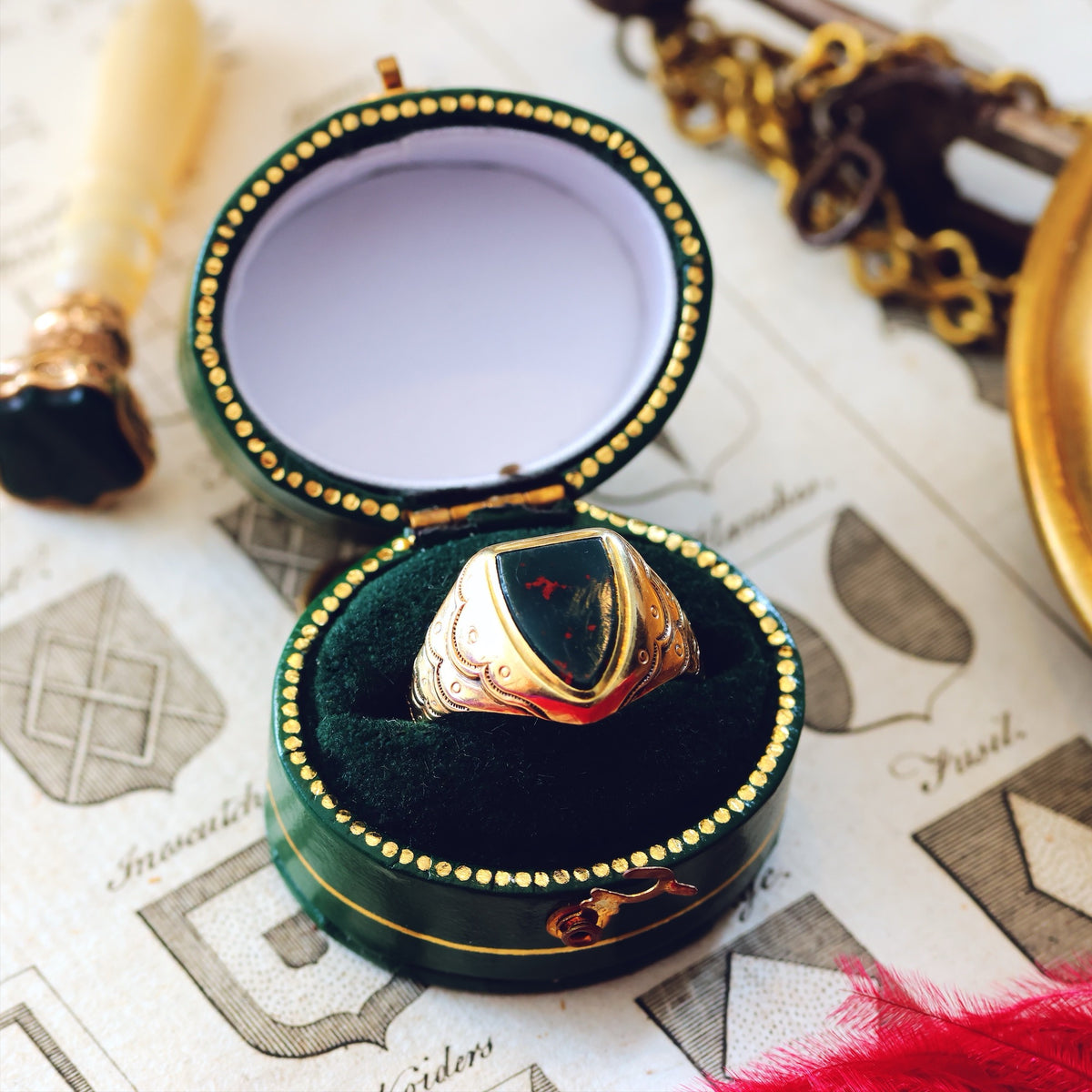 Vampy Antique Bloodstone Signet Ring
