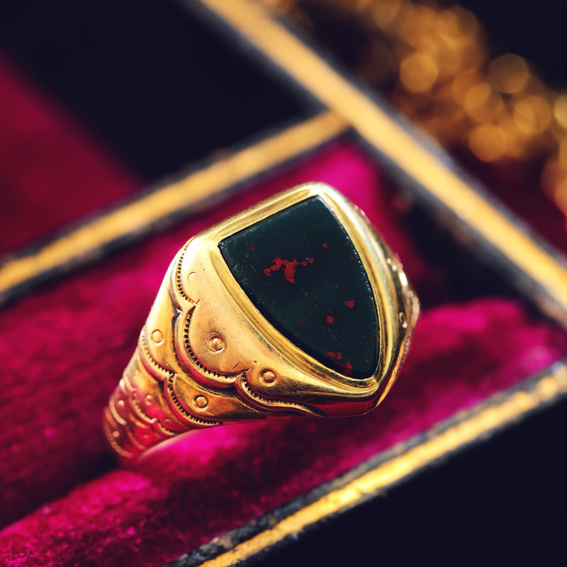 Vampy Antique Bloodstone Signet Ring