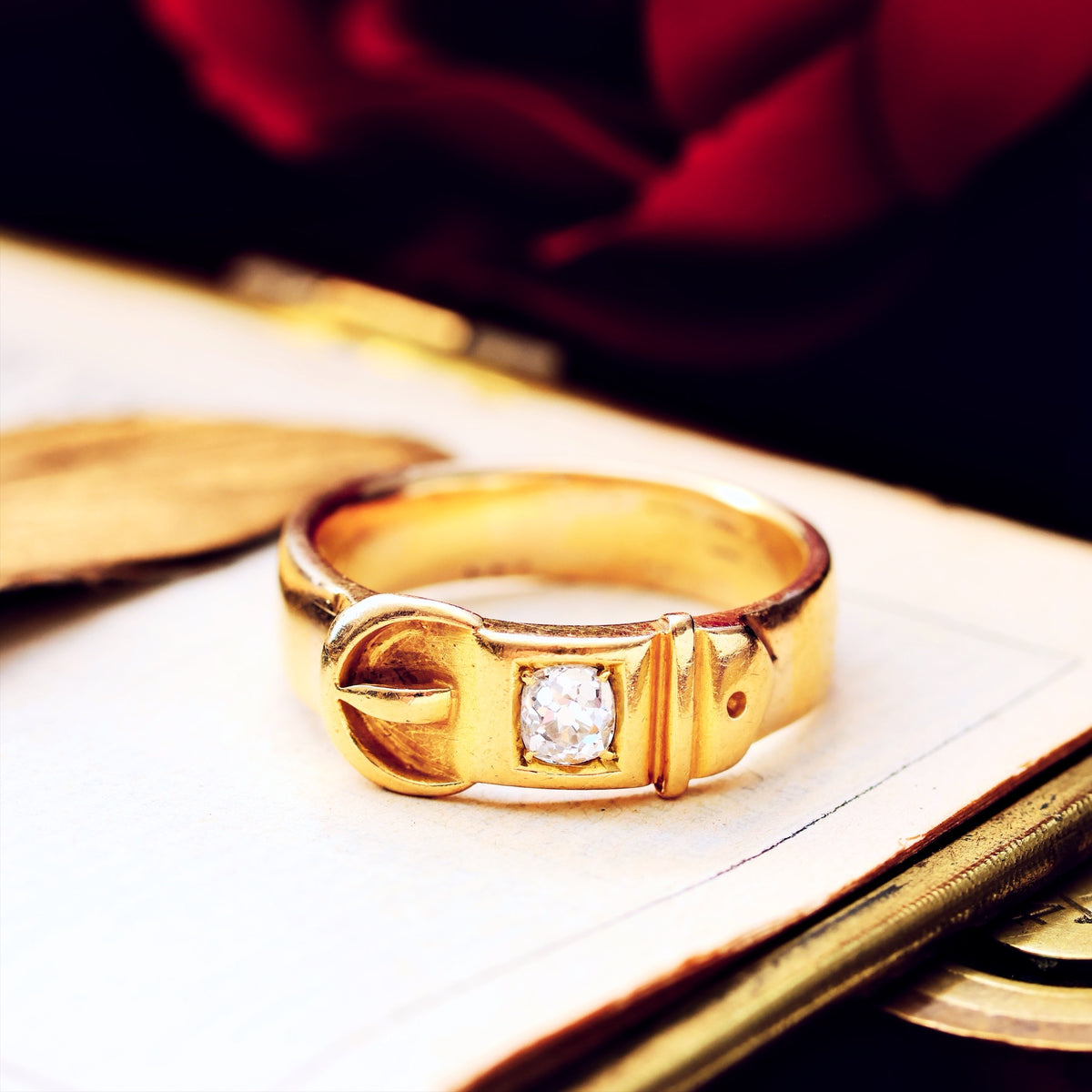 Antique Unisex 18ct Gold Diamond Buckle Ring