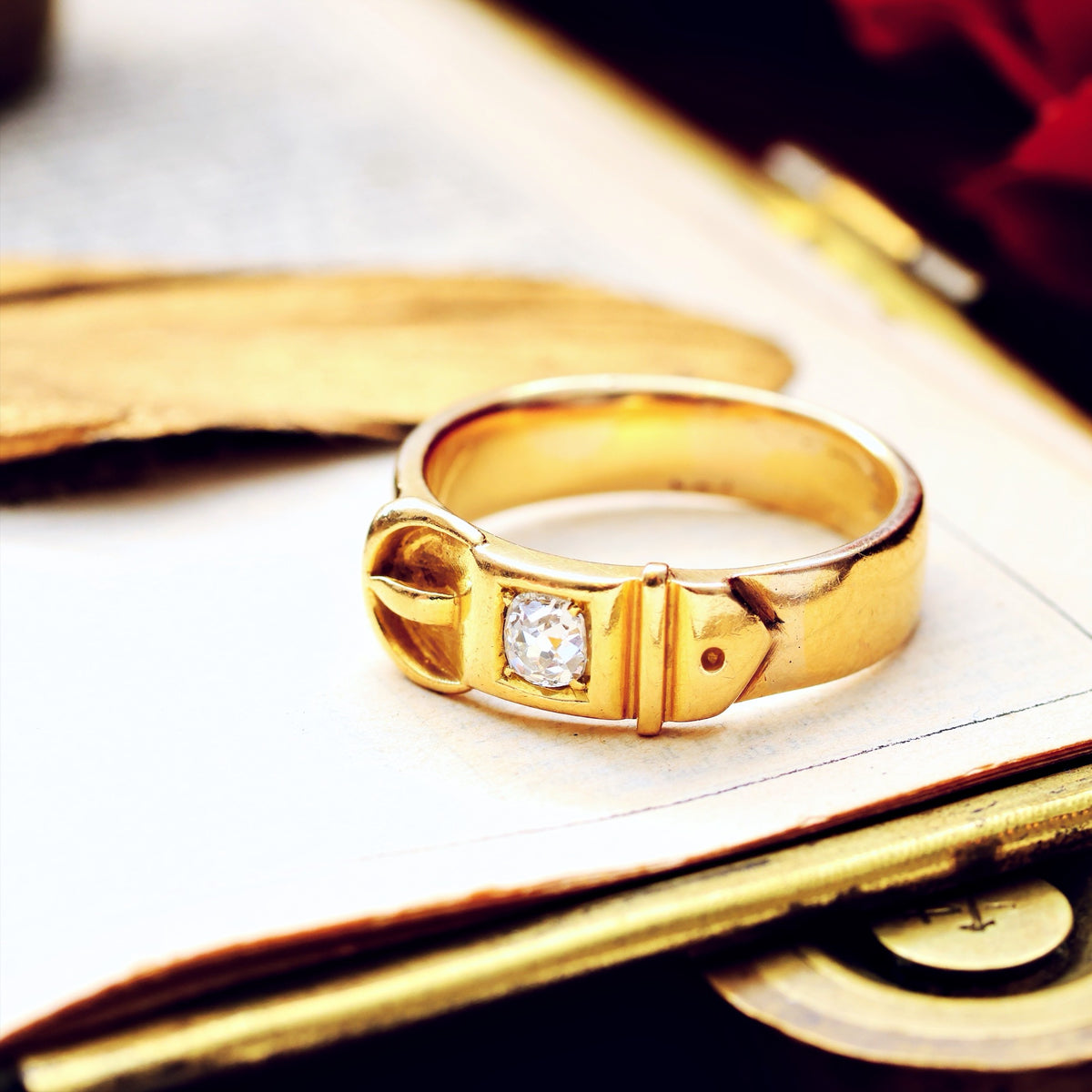 Antique Unisex 18ct Gold Diamond Buckle Ring