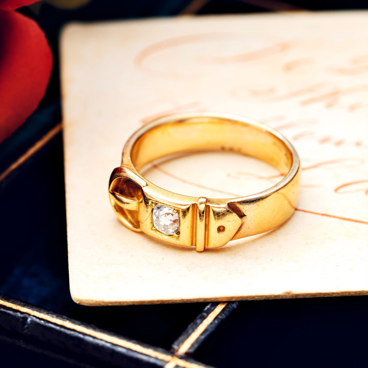 Antique Unisex 18ct Gold Diamond Buckle Ring