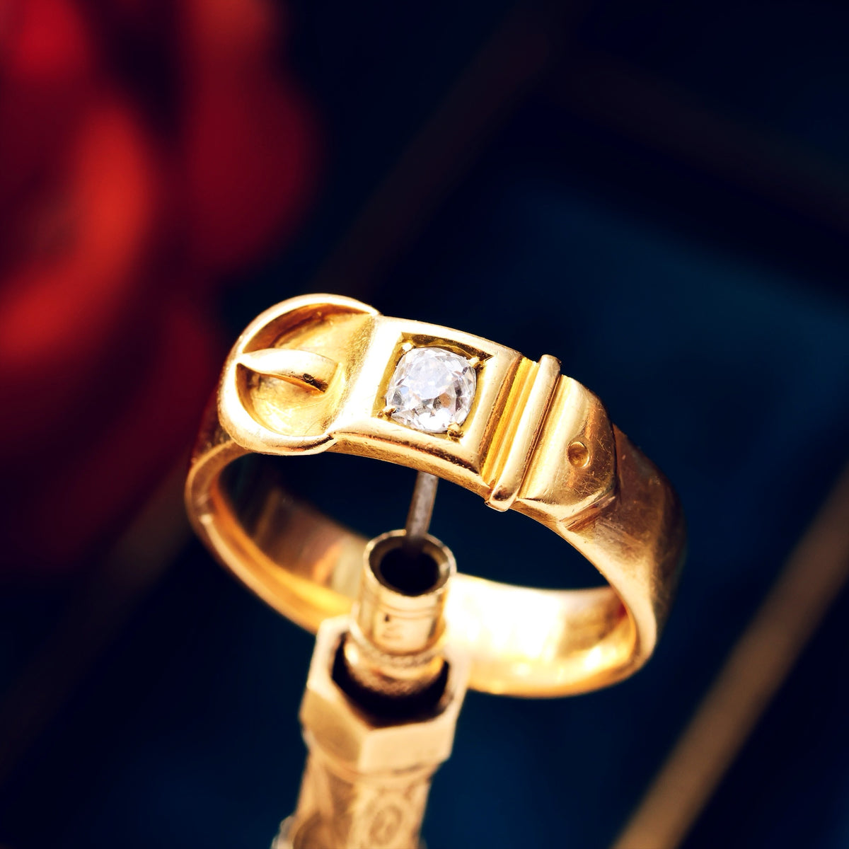 Antique Unisex 18ct Gold Diamond Buckle Ring