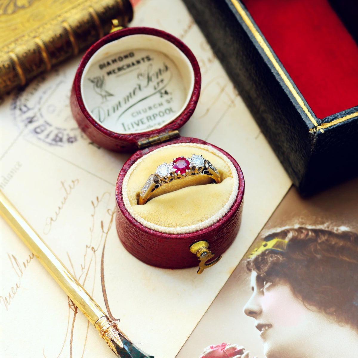Cutest Vintage Ruby & Diamond Trilogy Engagement Ring