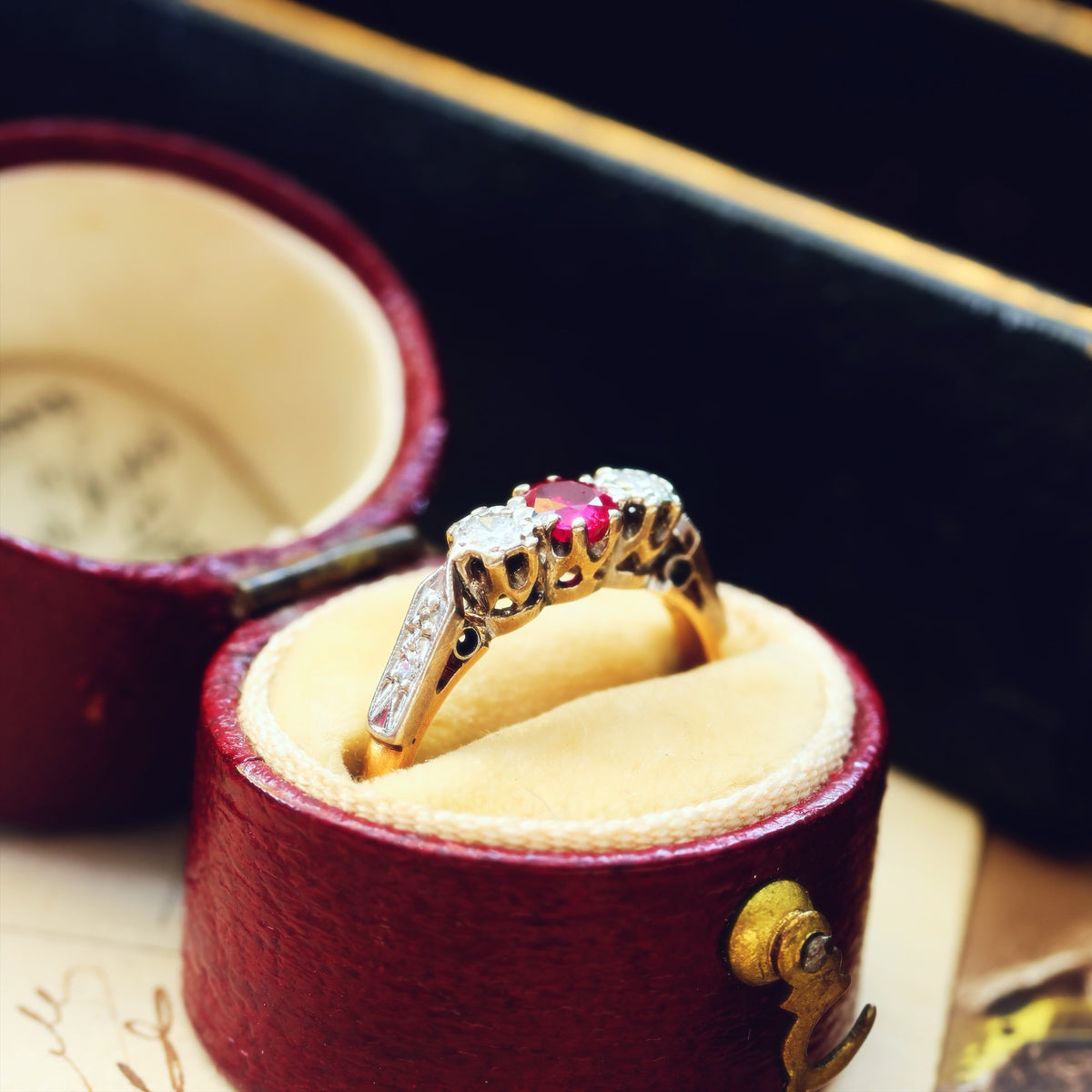 Cutest Vintage Ruby & Diamond Trilogy Engagement Ring