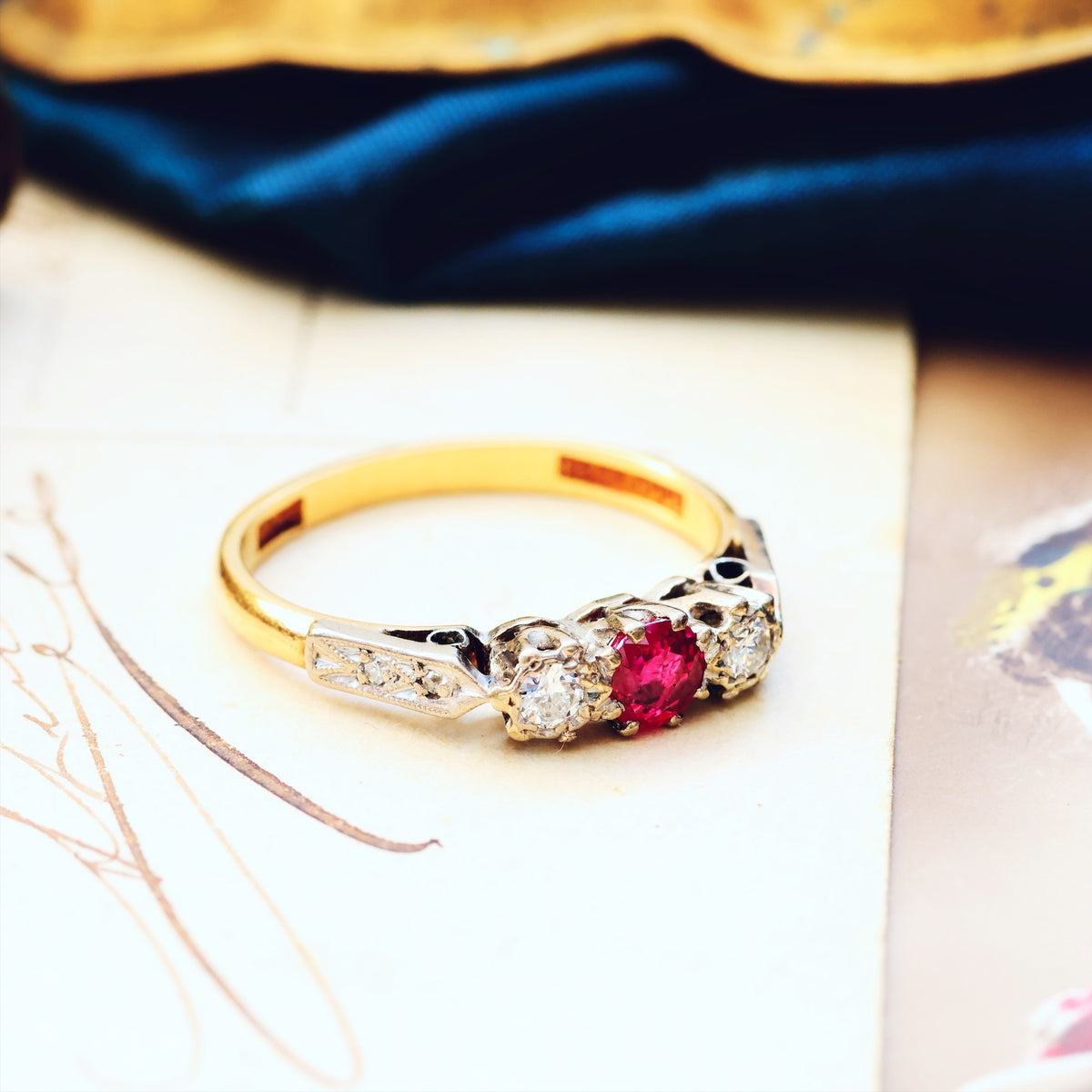 Cutest Vintage Ruby & Diamond Trilogy Engagement Ring