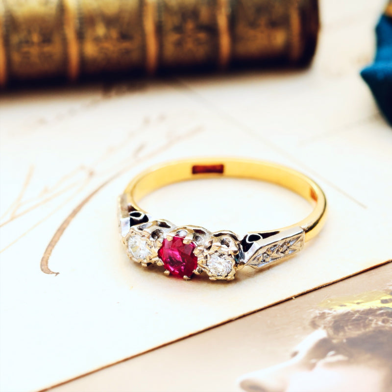 Vintage Ruby & Diamond Trilogy Engagement Ring