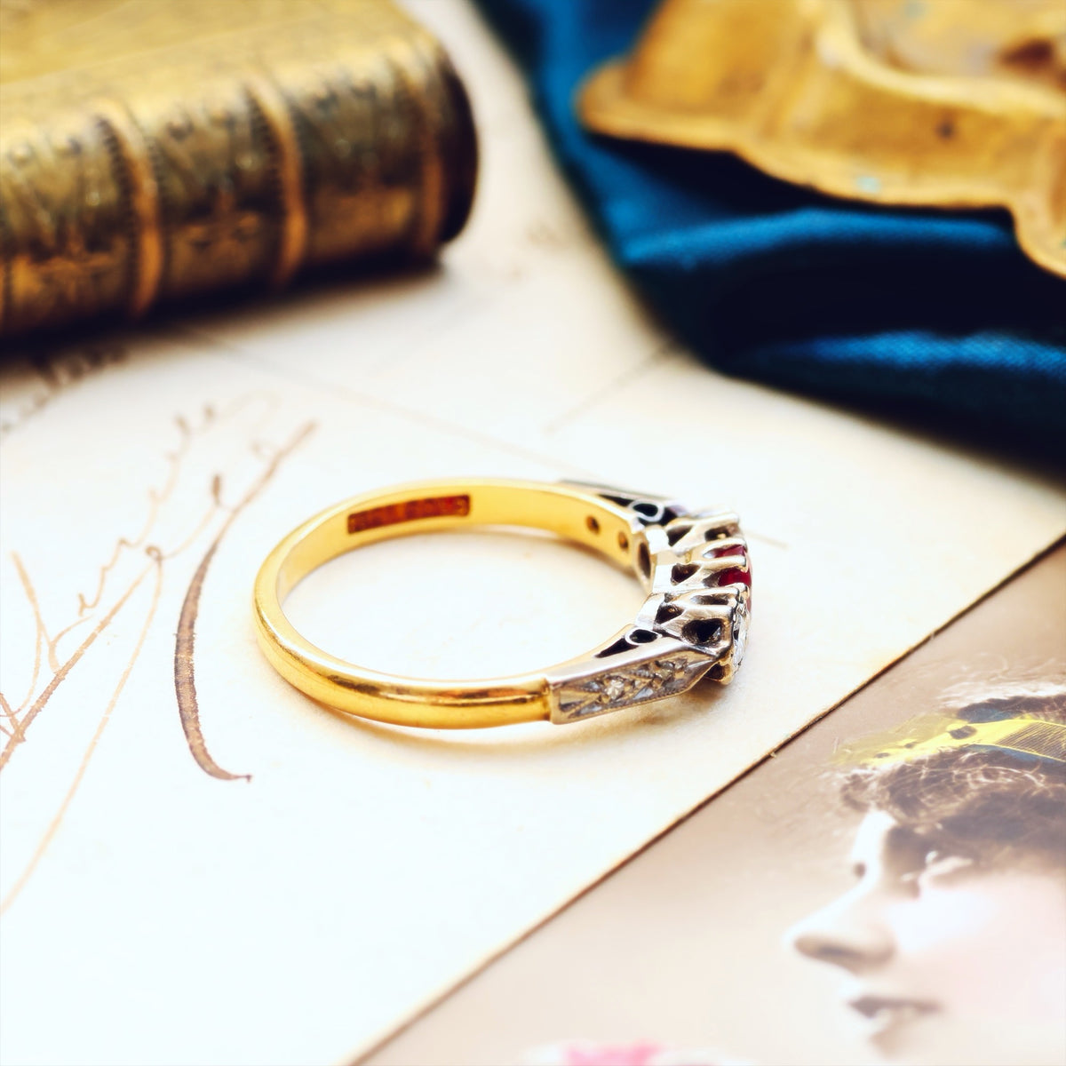 Cutest Vintage Ruby & Diamond Trilogy Engagement Ring