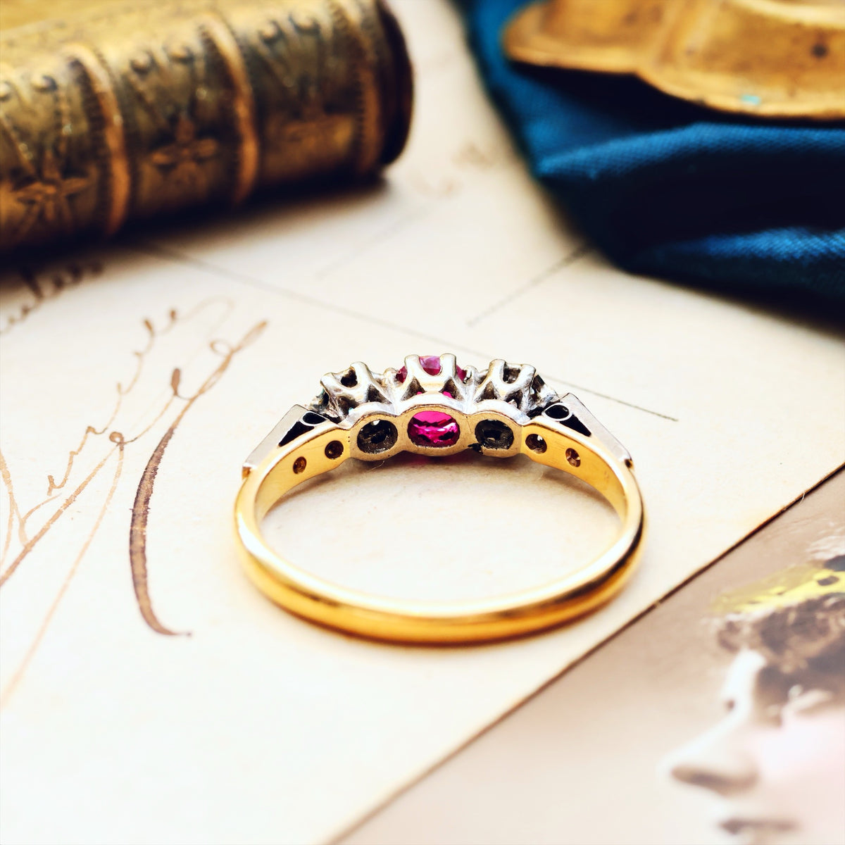 Cutest Vintage Ruby & Diamond Trilogy Engagement Ring