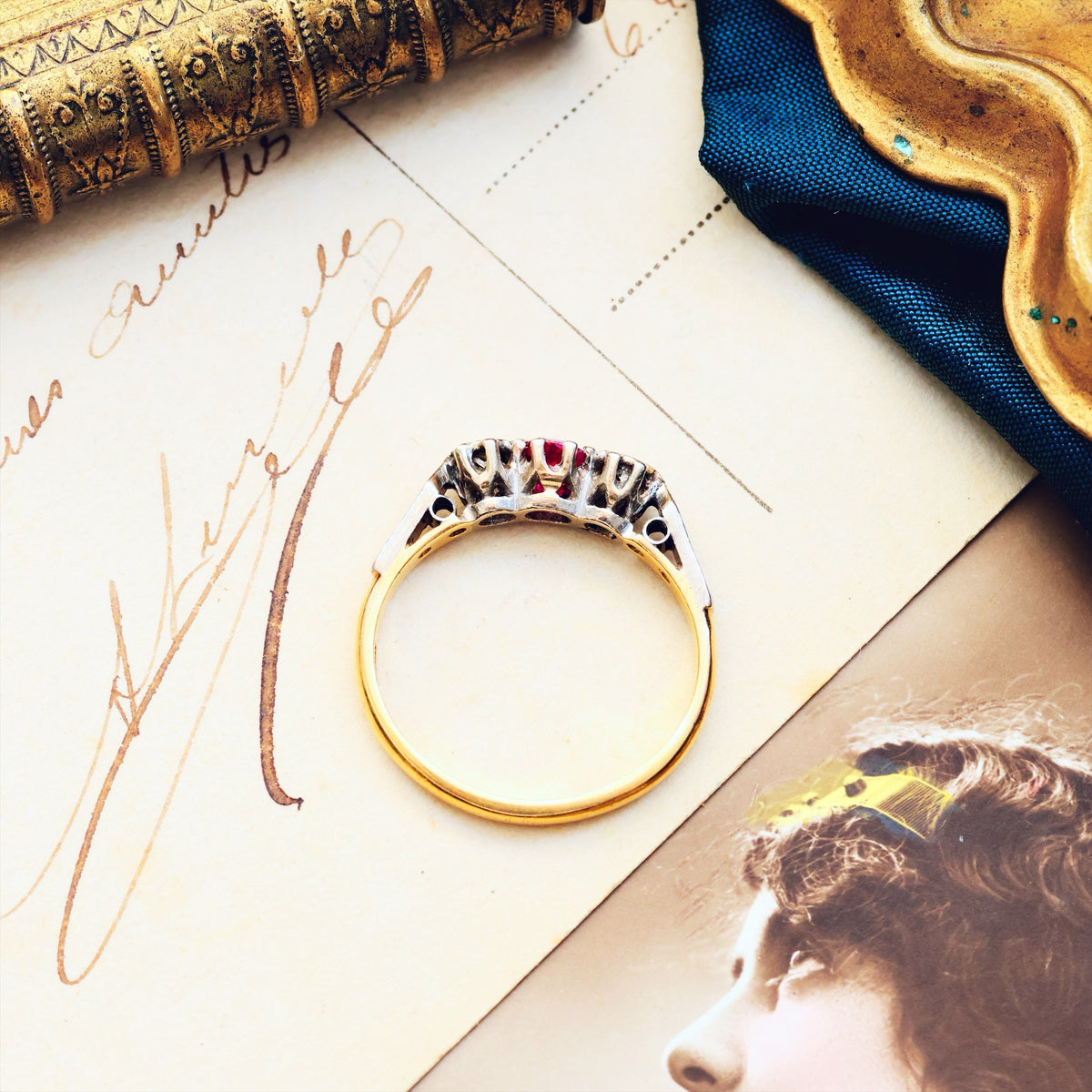 Cutest Vintage Ruby & Diamond Trilogy Engagement Ring
