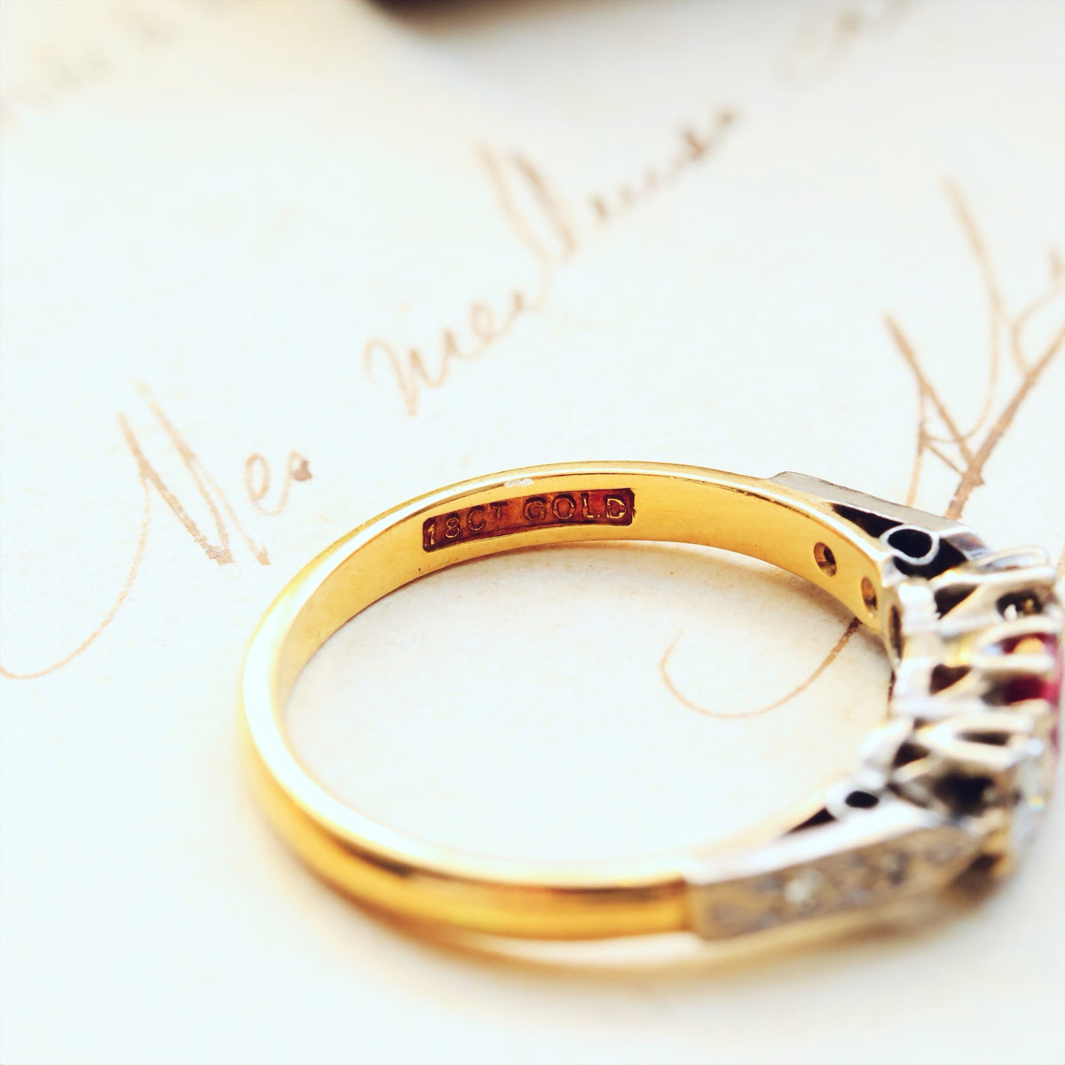 Cutest Vintage Ruby & Diamond Trilogy Engagement Ring