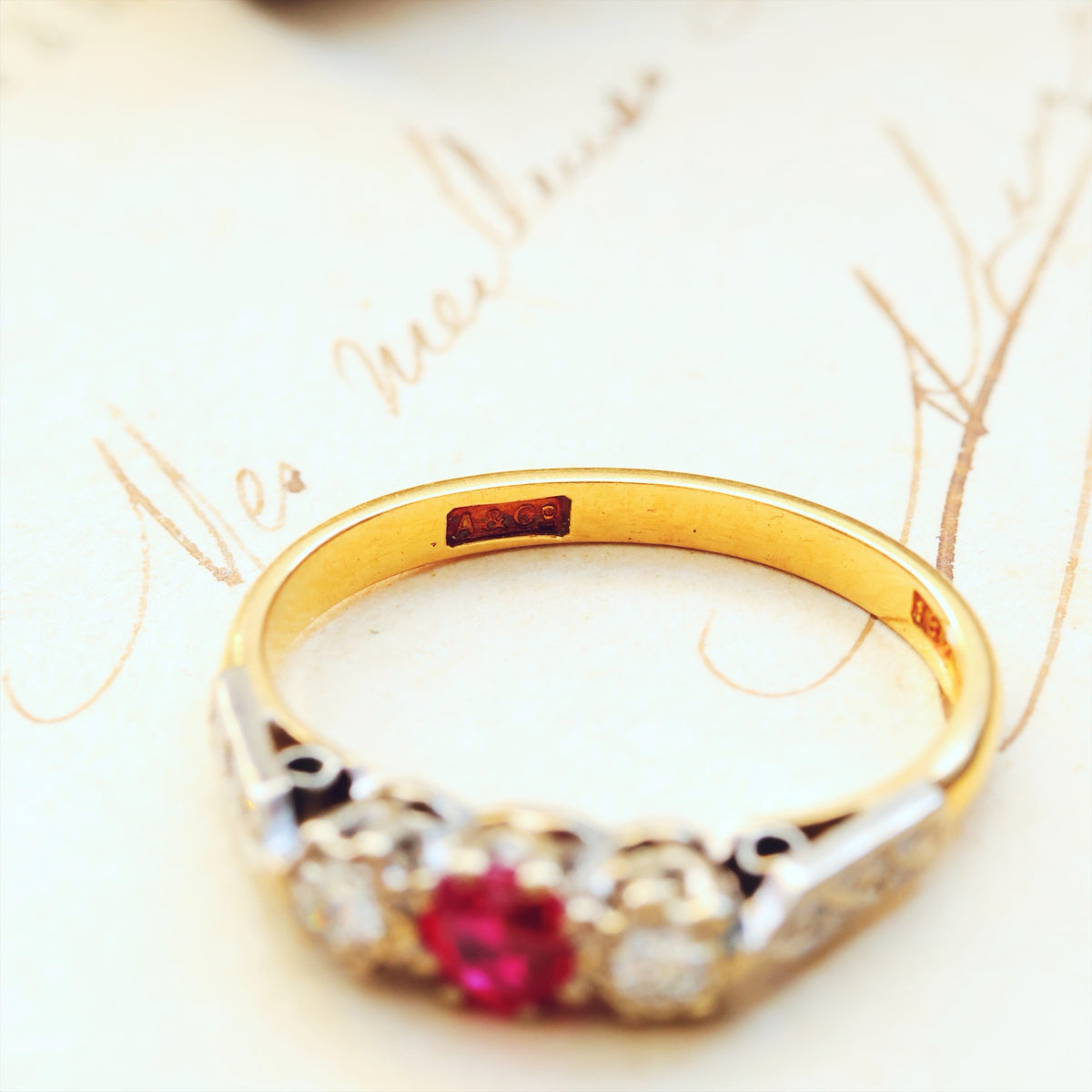 Cutest Vintage Ruby & Diamond Trilogy Engagement Ring