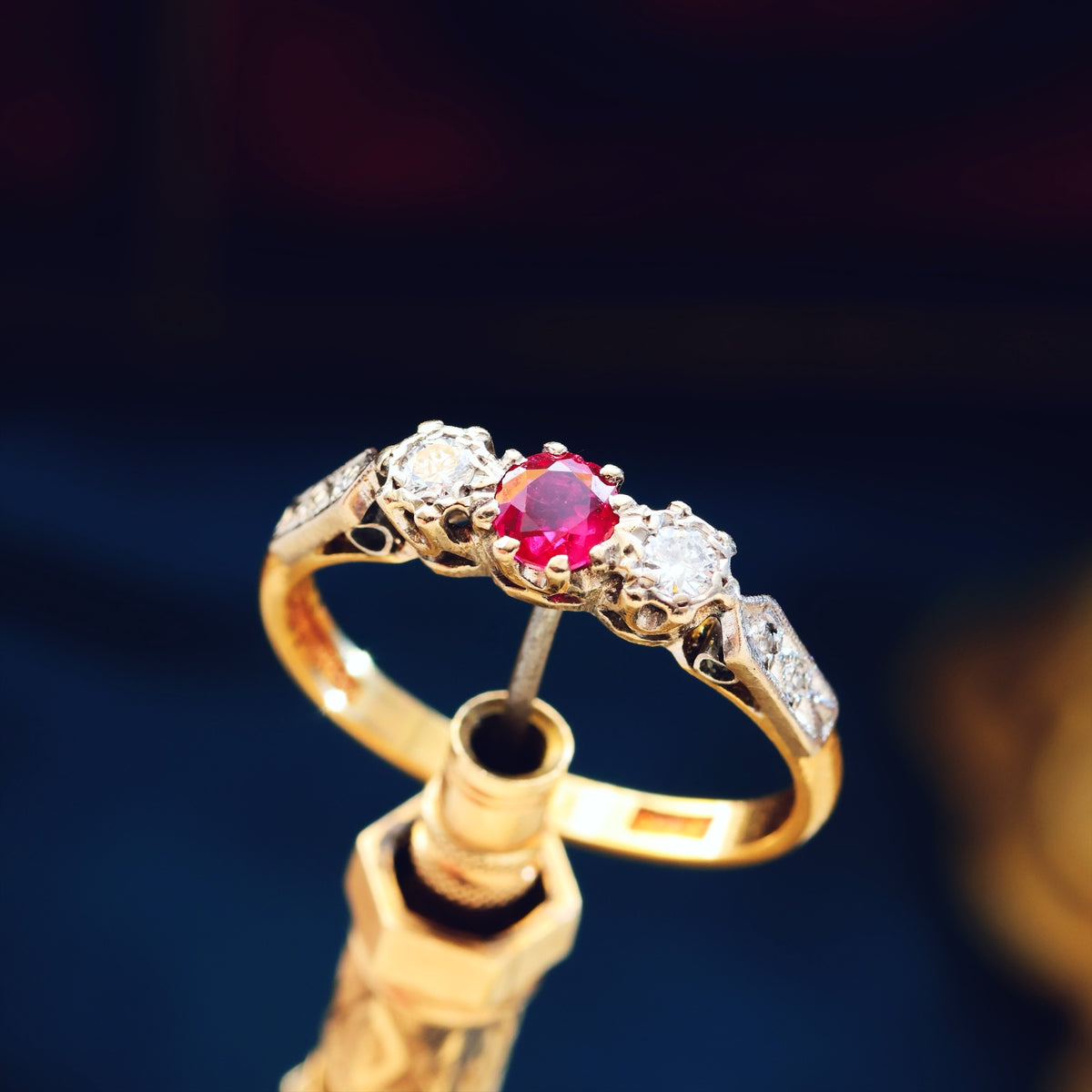 Cutest Vintage Ruby & Diamond Trilogy Engagement Ring
