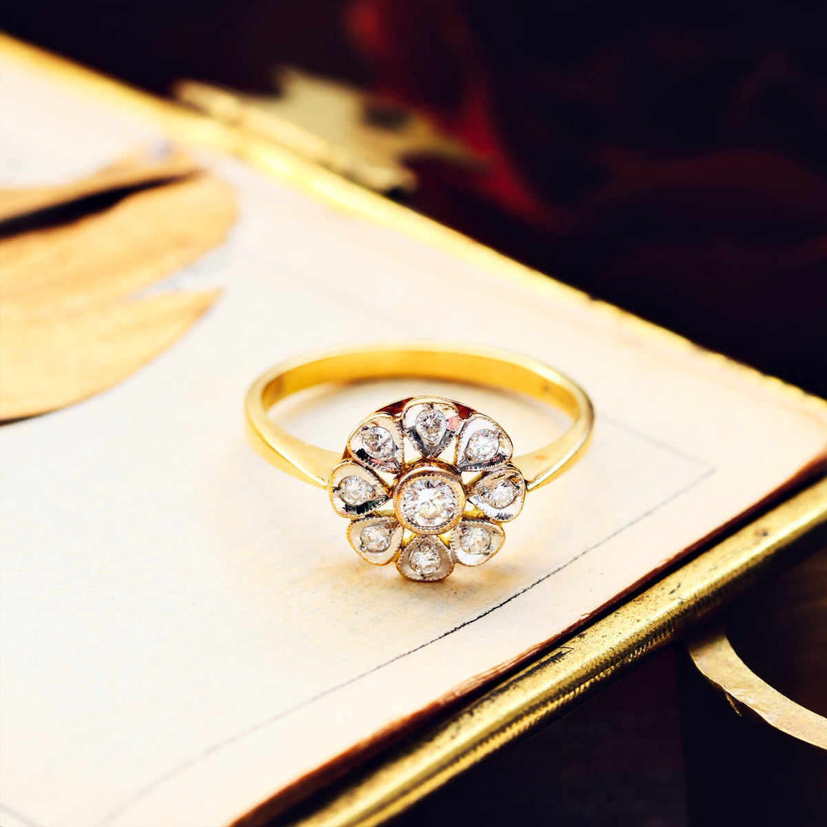 Romantic Vintage Diamond Daisy Engagement Ring