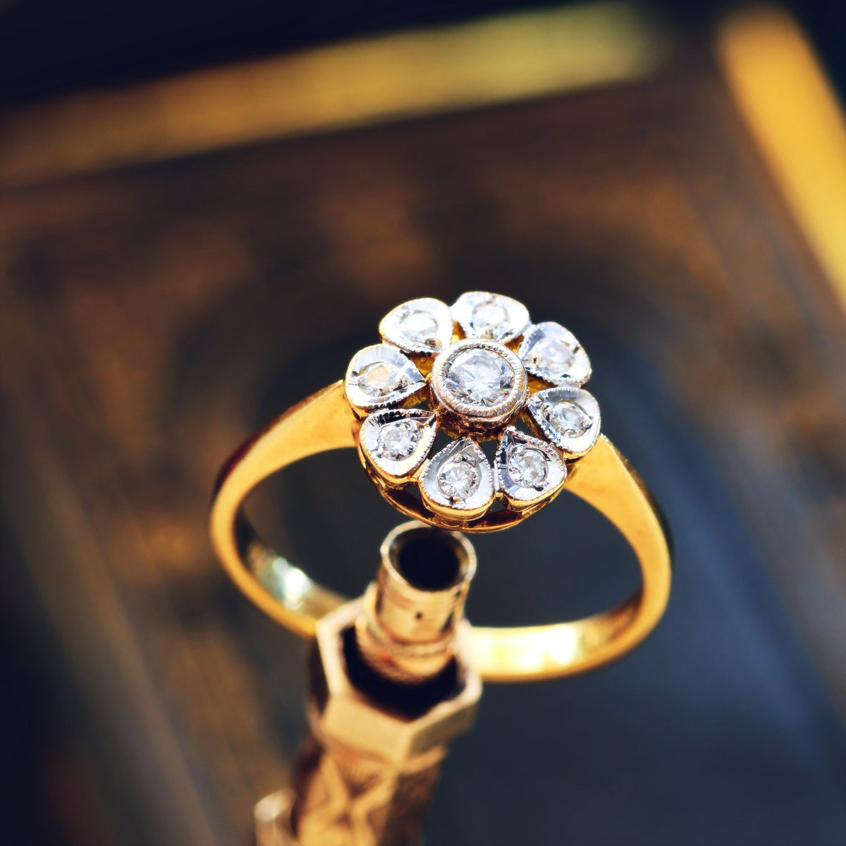 Romantic Vintage Diamond Daisy Engagement Ring