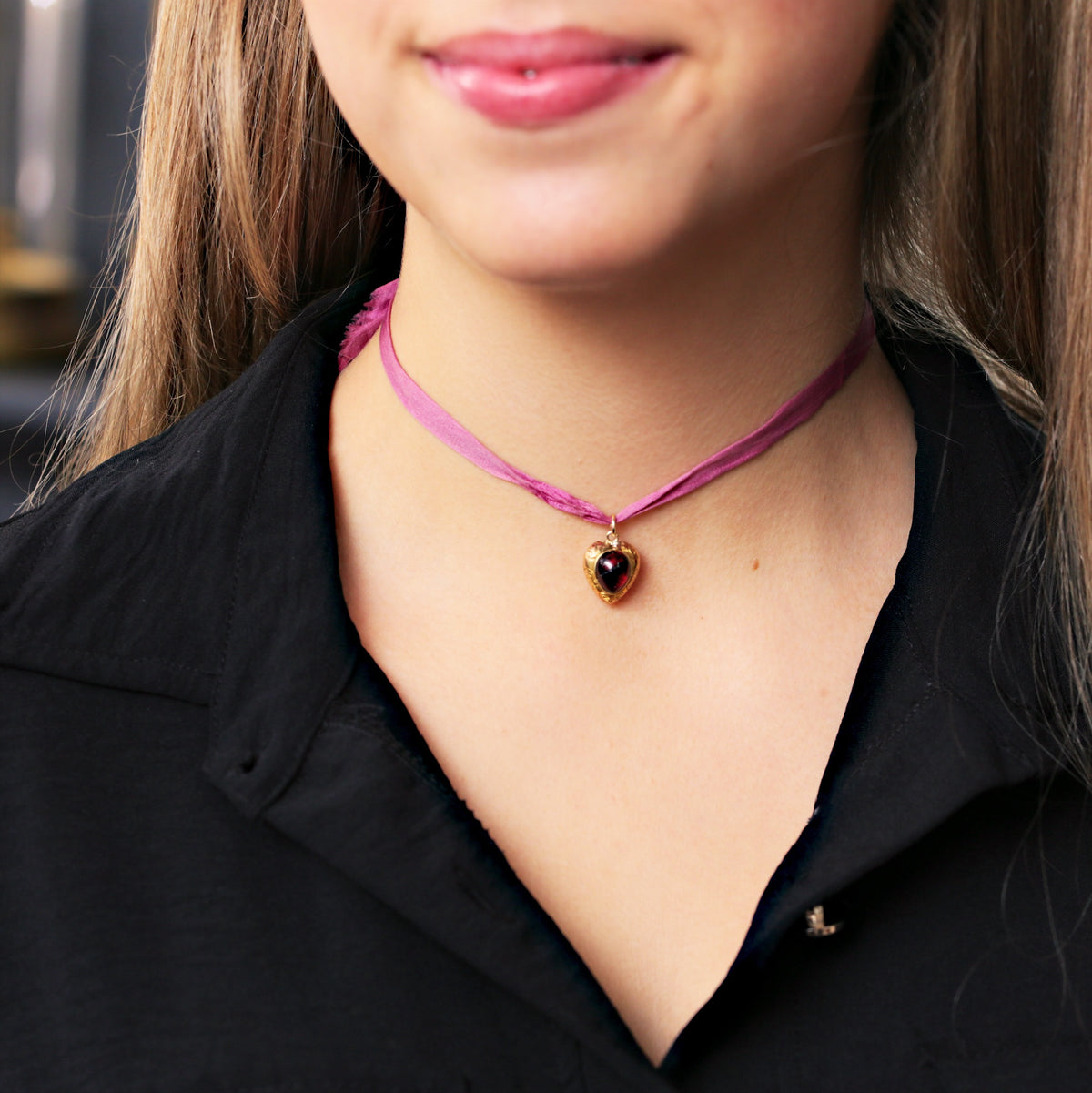 Victorian Gothic Garnet Heart Pendant