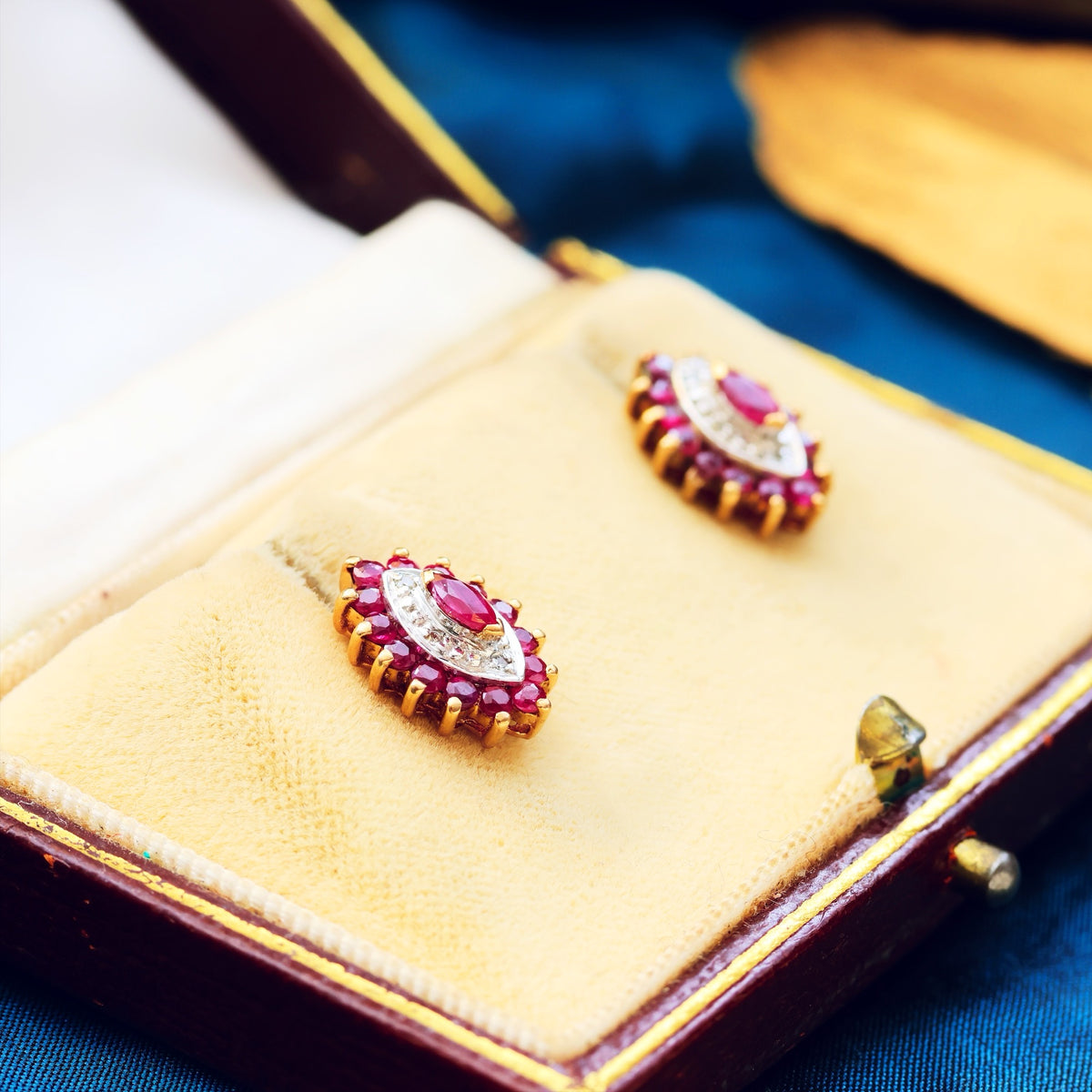 Vintage Date 1990 Ruby & Diamond Stud Earrings