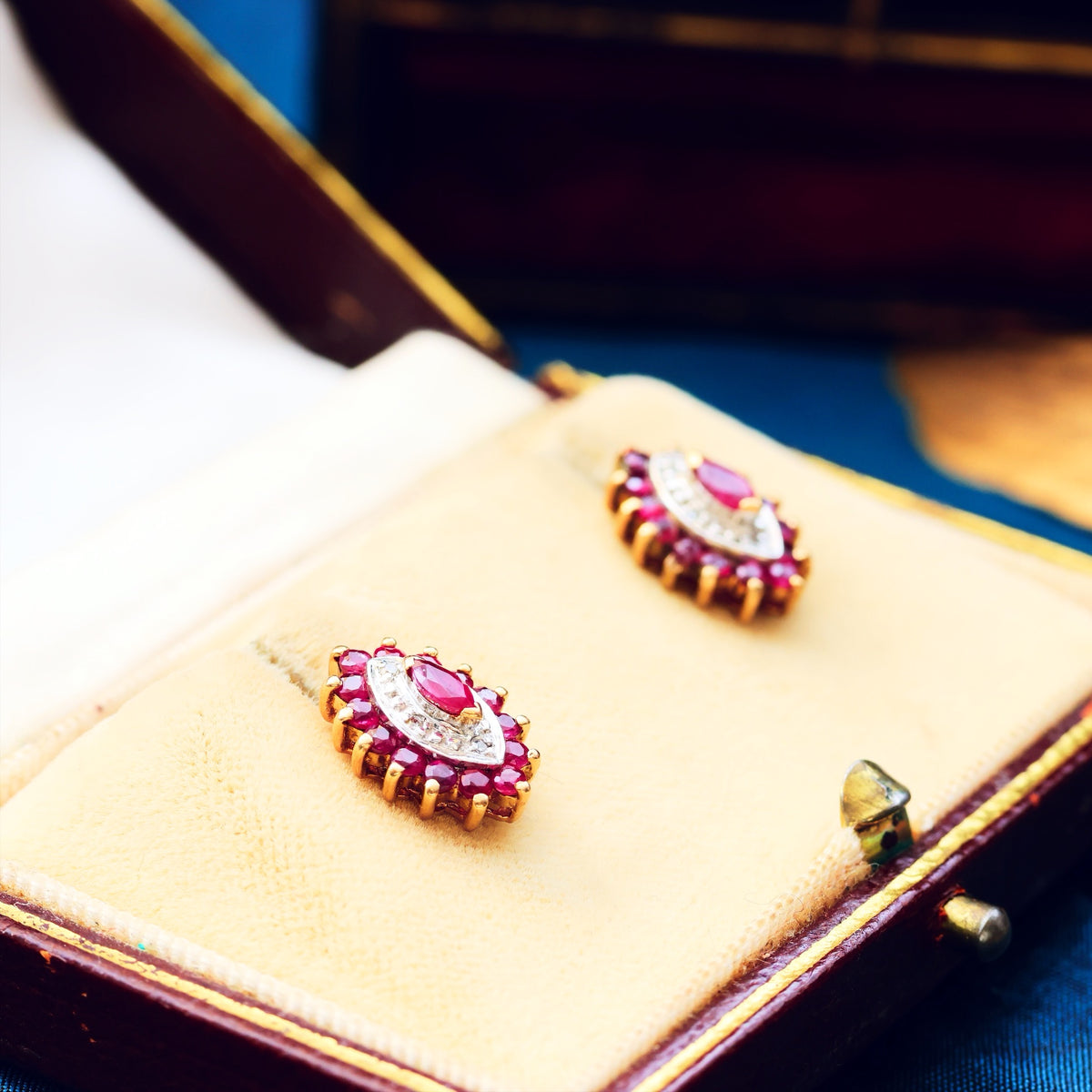 Vintage Date 1990 Ruby & Diamond Stud Earrings