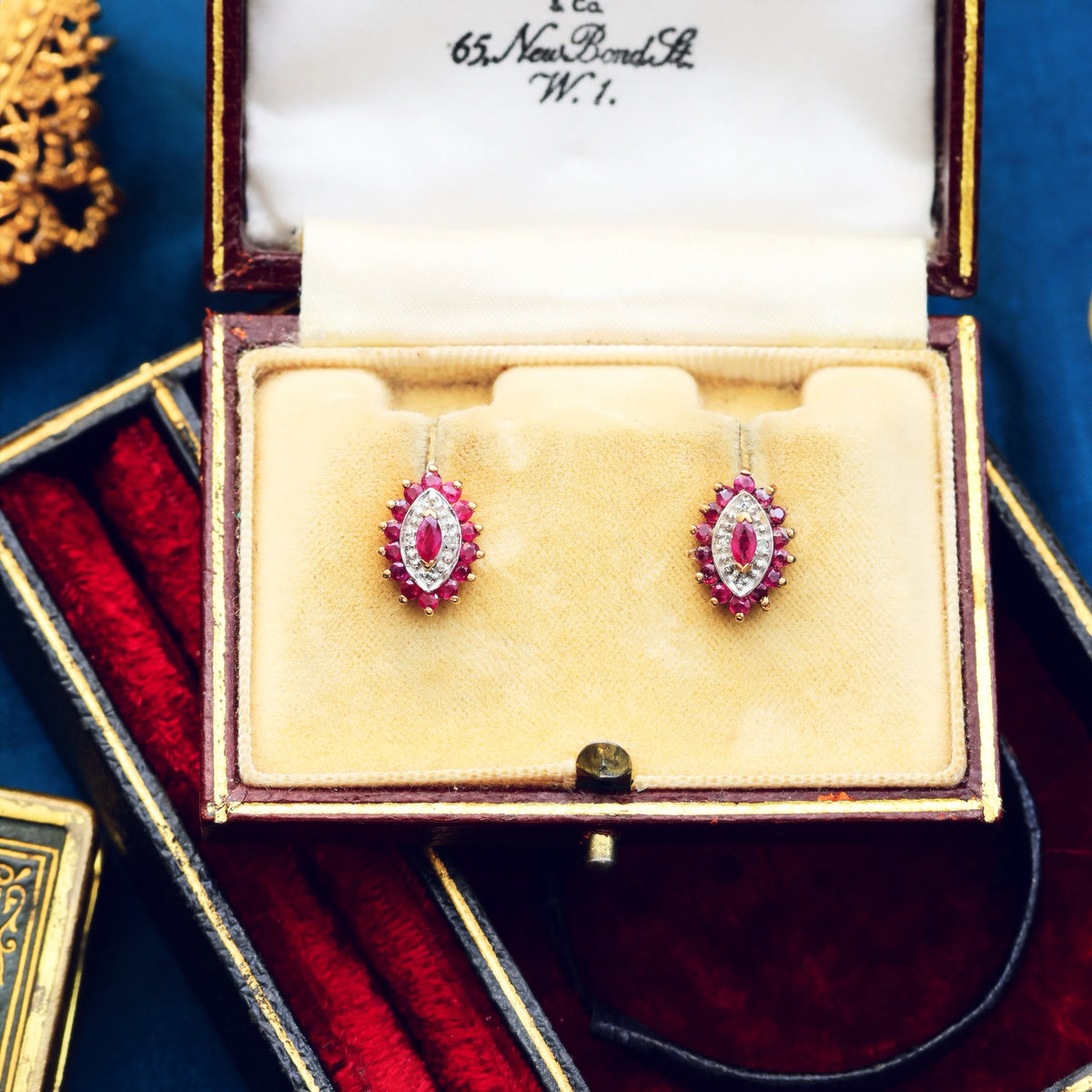 Vintage Date 1990 Ruby & Diamond Stud Earrings