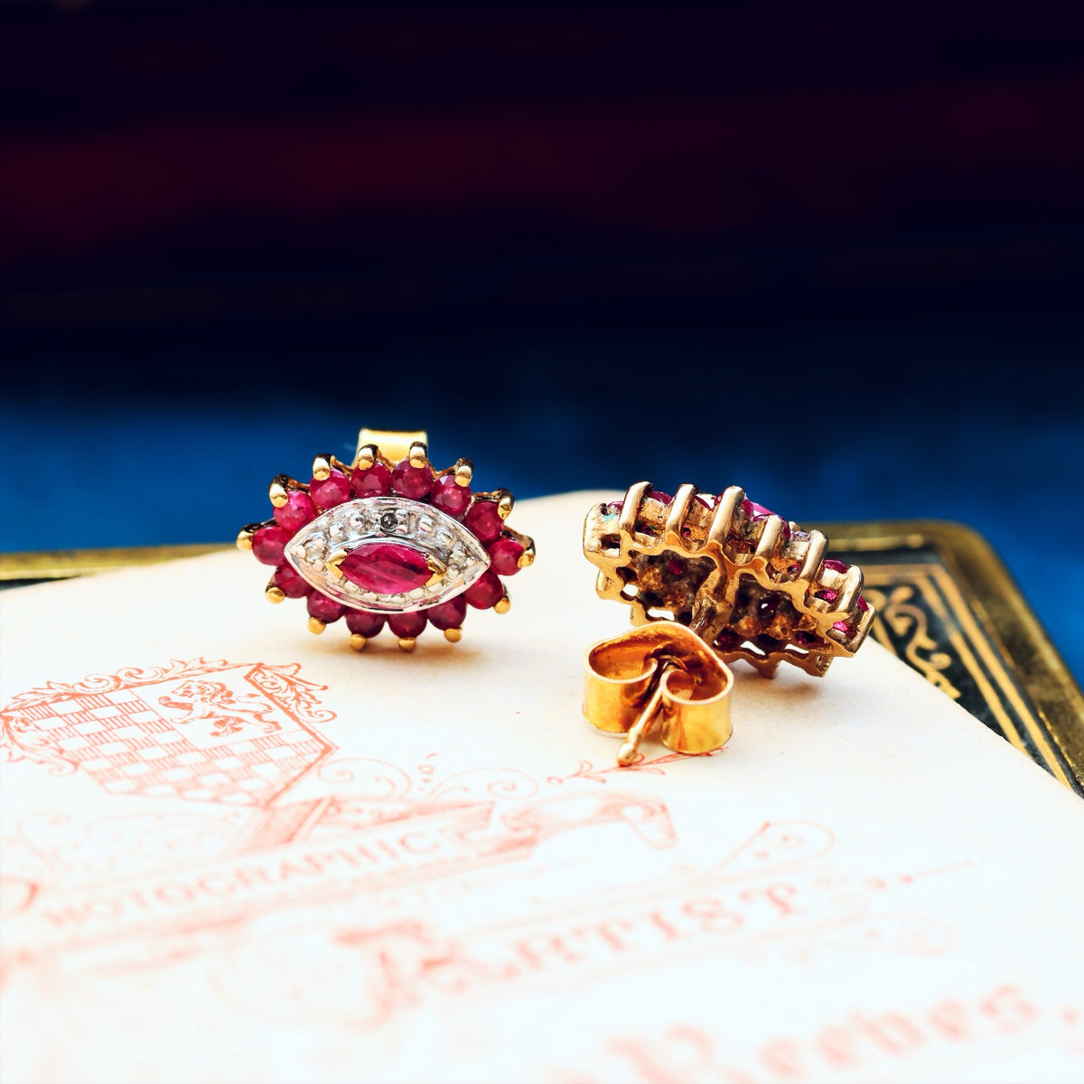 Vintage Date 1990 Ruby & Diamond Stud Earrings