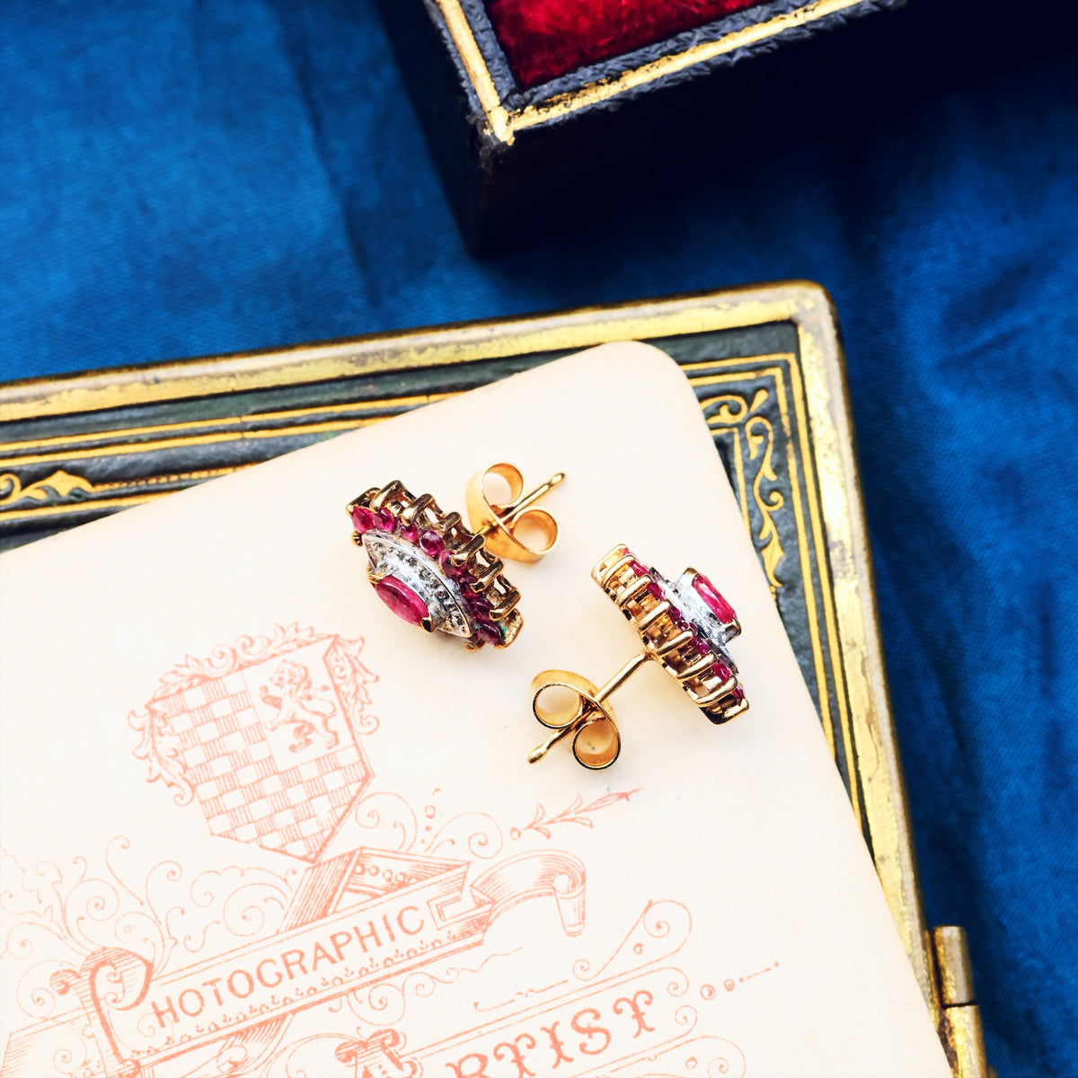 Vintage Date 1990 Ruby & Diamond Stud Earrings