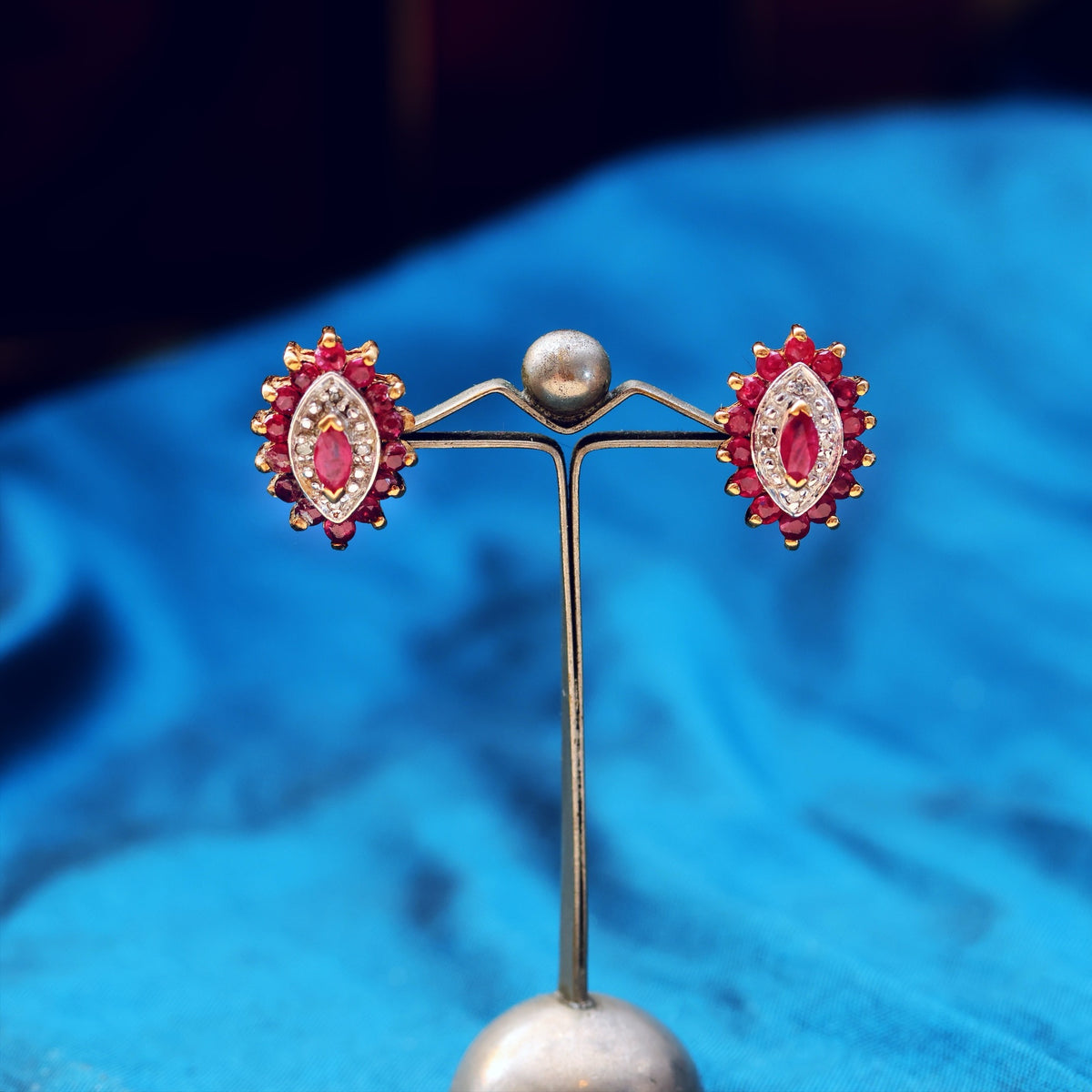 Vintage Date 1990 Ruby & Diamond Stud Earrings