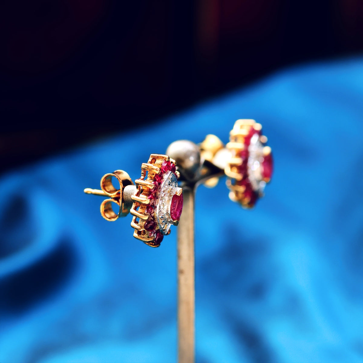 Vintage Date 1990 Ruby & Diamond Stud Earrings