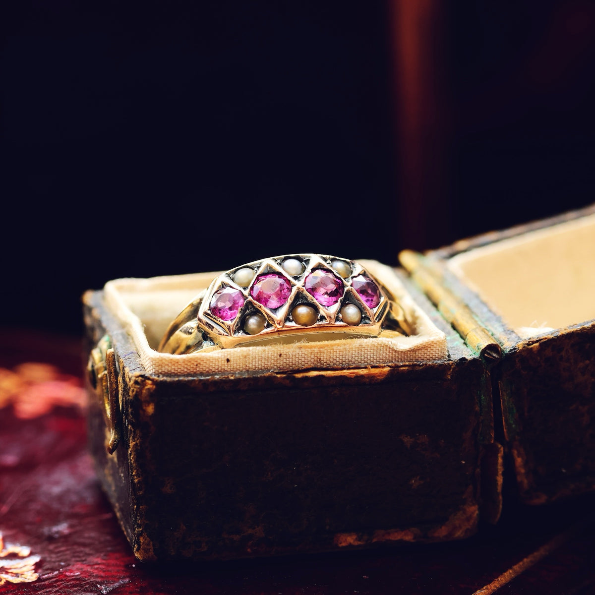 Adorable! Antique Pink Tourmaline & Seed Pearl Ring