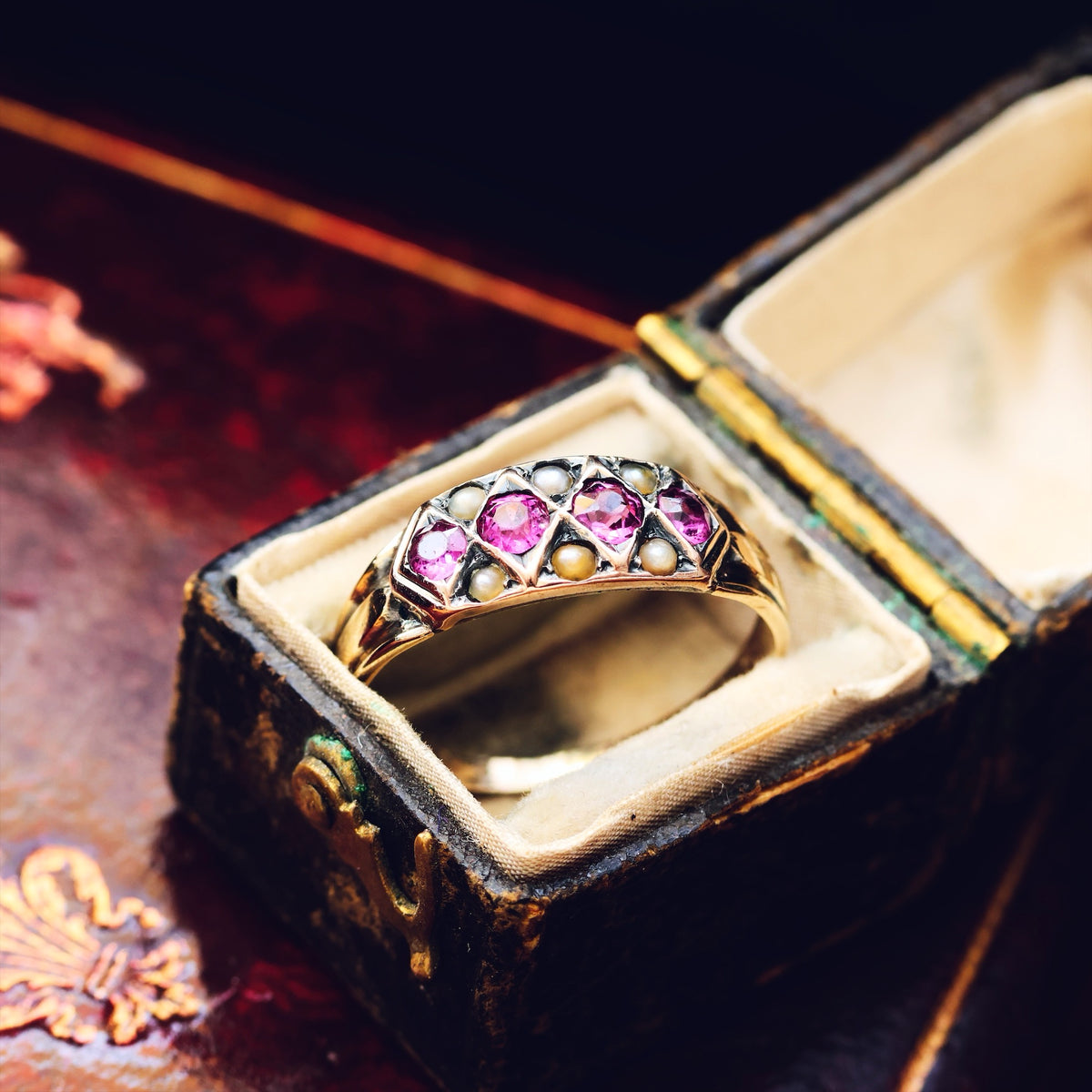 Adorable! Antique Pink Tourmaline & Seed Pearl Ring