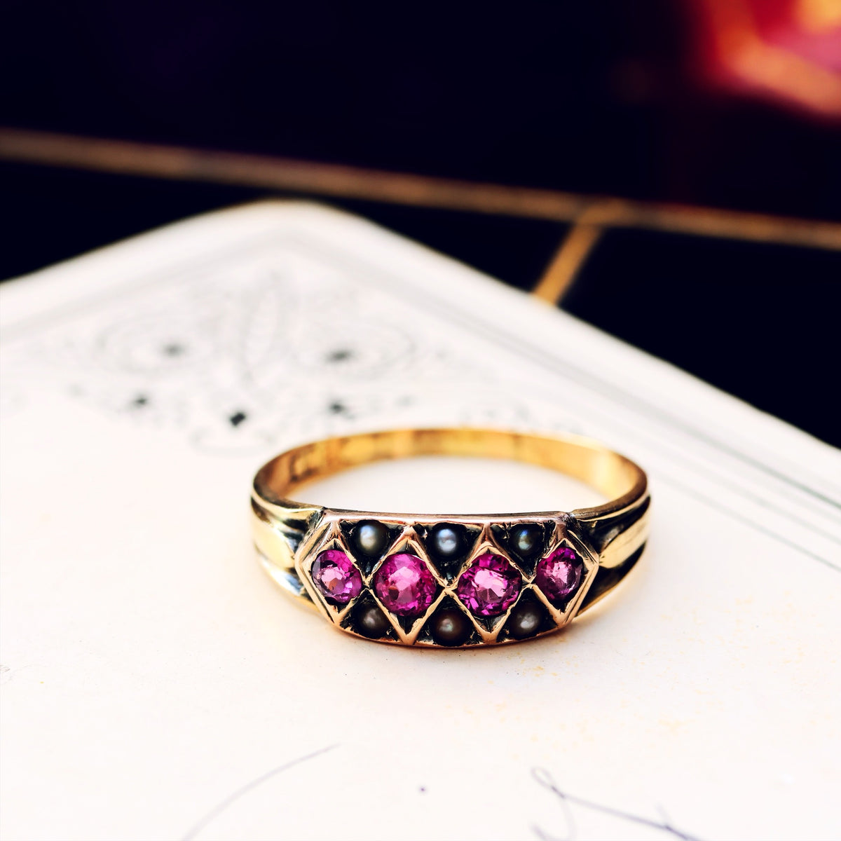Adorable! Antique Pink Tourmaline & Seed Pearl Ring