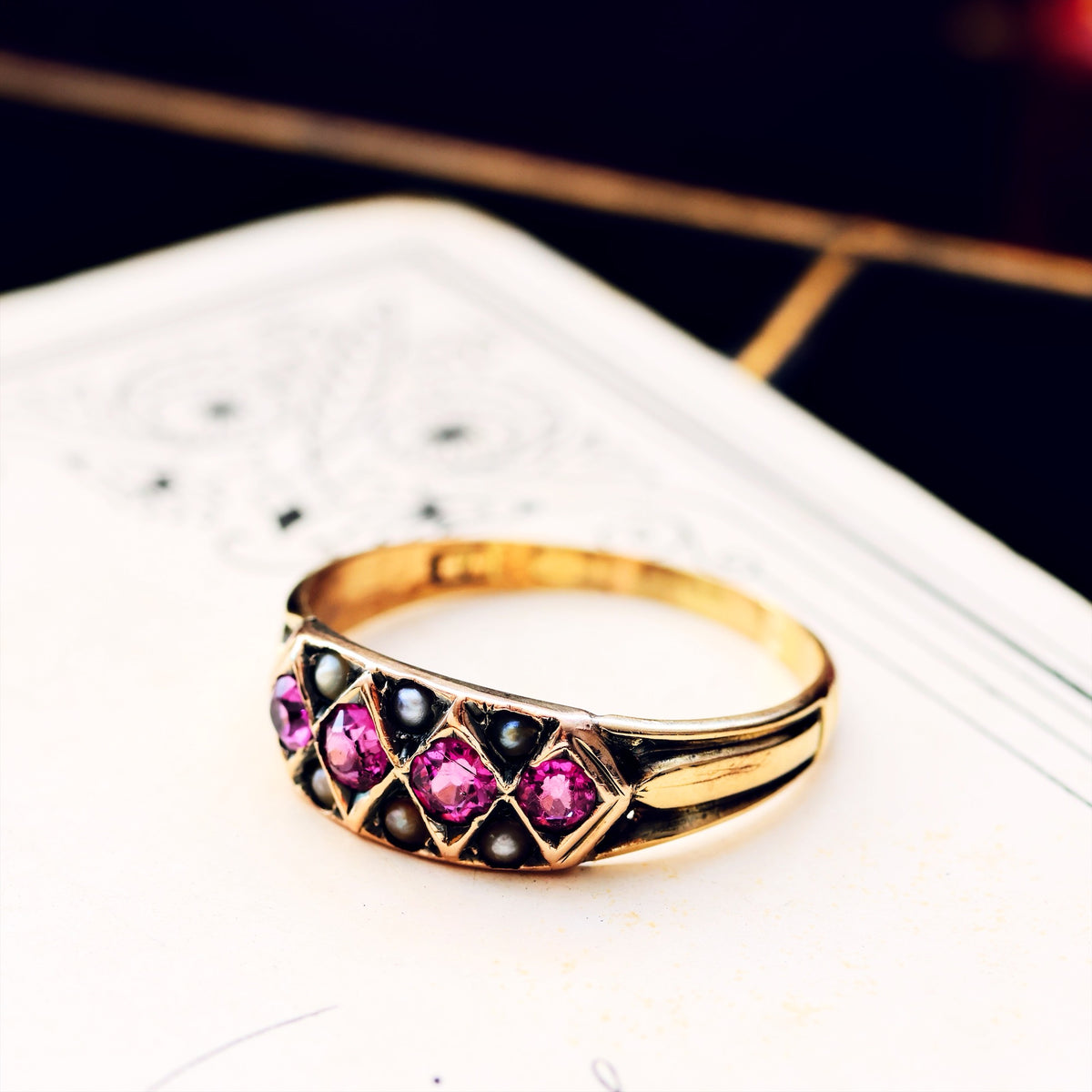 Adorable! Antique Pink Tourmaline & Seed Pearl Ring
