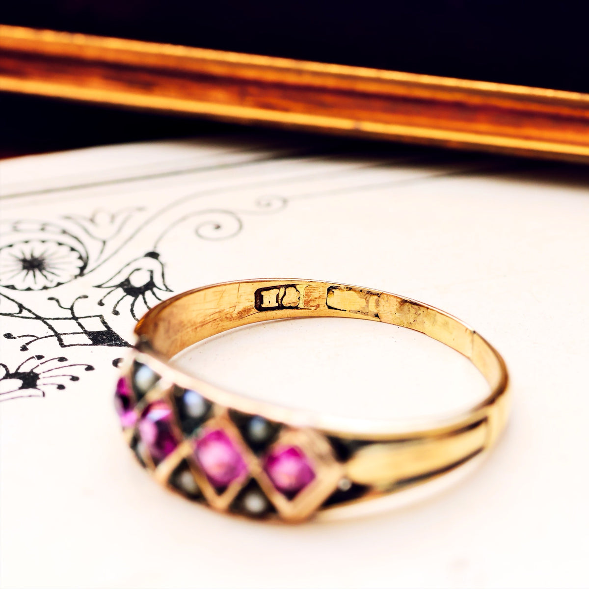Adorable! Antique Pink Tourmaline & Seed Pearl Ring