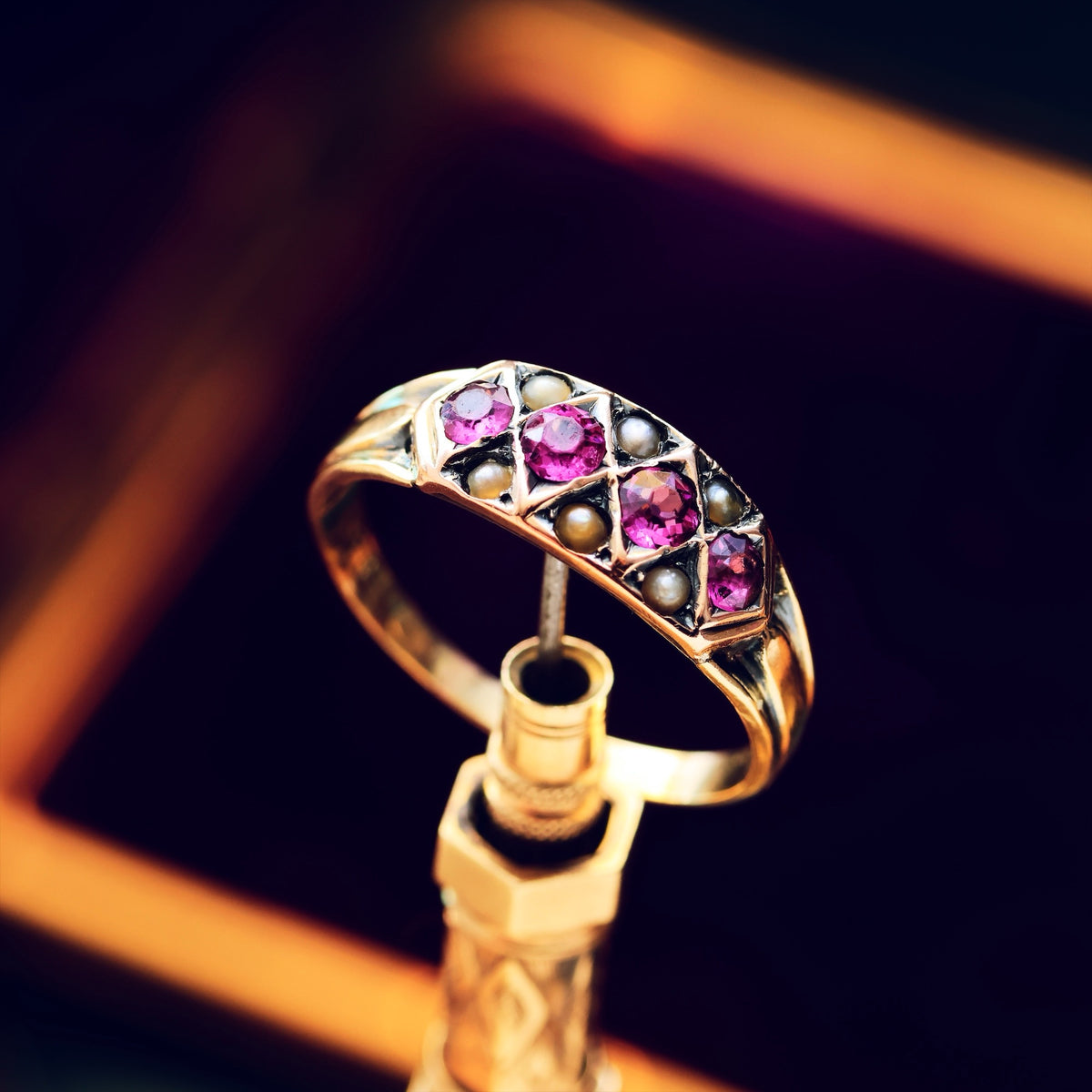 Adorable! Antique Pink Tourmaline & Seed Pearl Ring