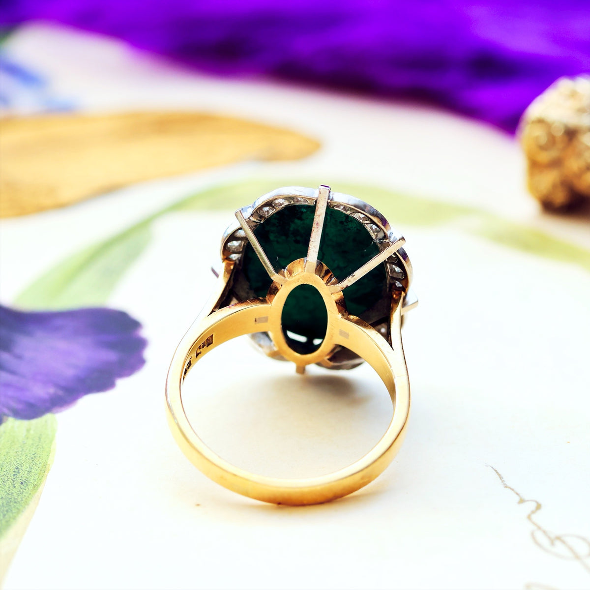 Dramatic Vintage 1970's Chrysocolla & Diamond Cocktail Ring