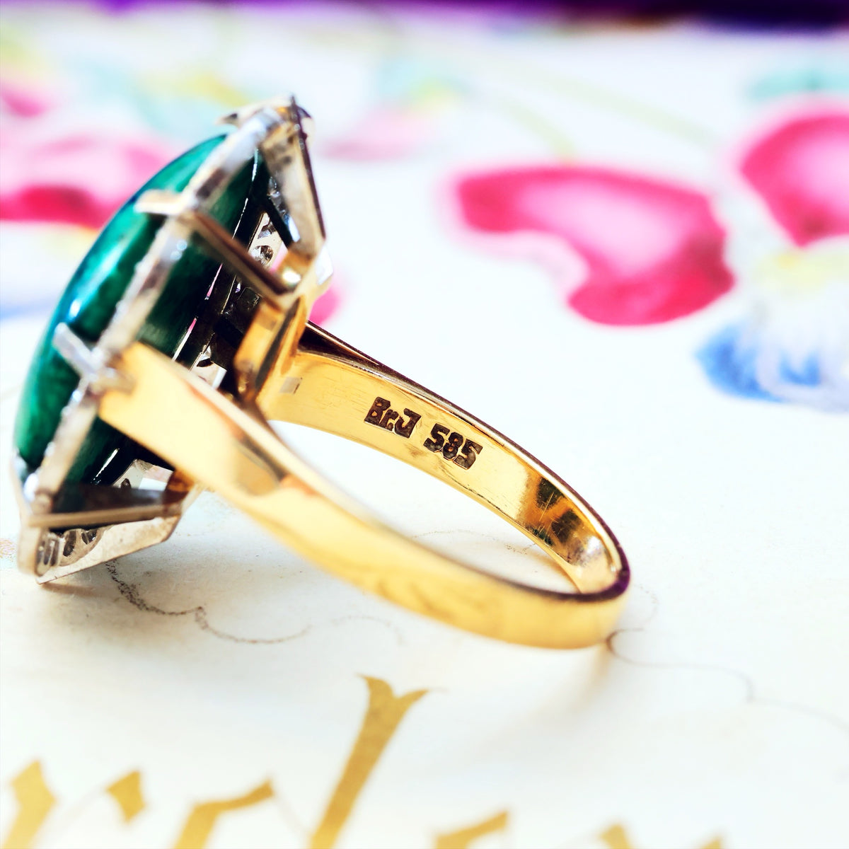 Dramatic Vintage 1970's Chrysocolla & Diamond Cocktail Ring