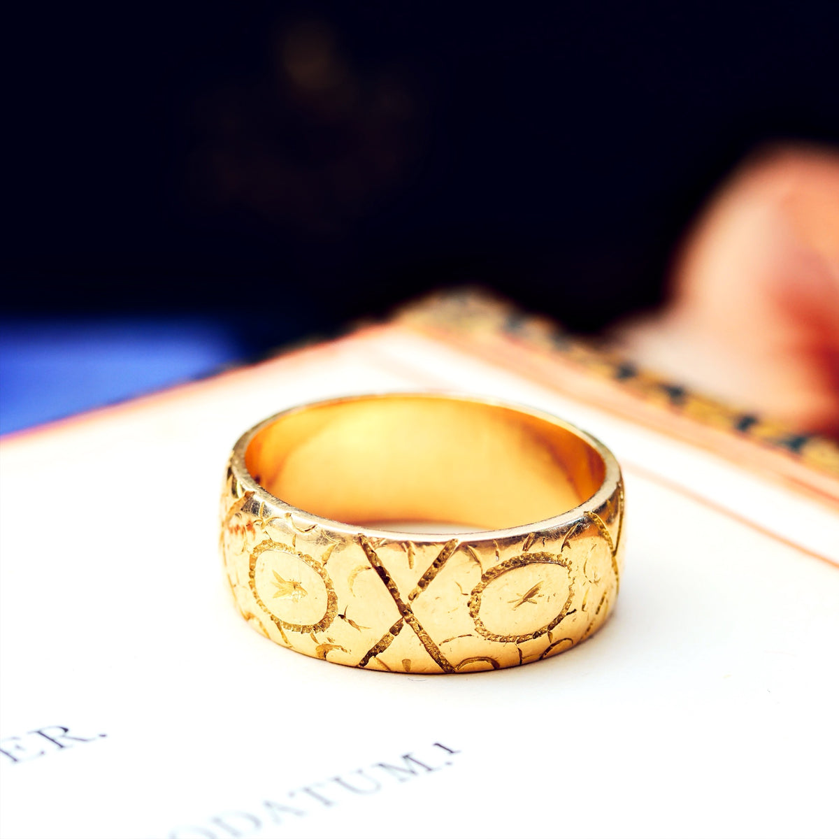 Antique Date 1896 'Roses for Love' Hand Engraved Wedding Ring
