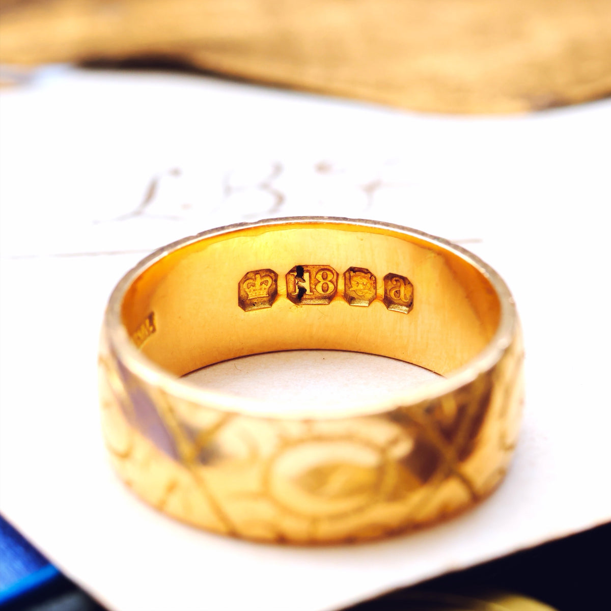 Antique Date 1896 'Roses for Love' Hand Engraved Wedding Ring