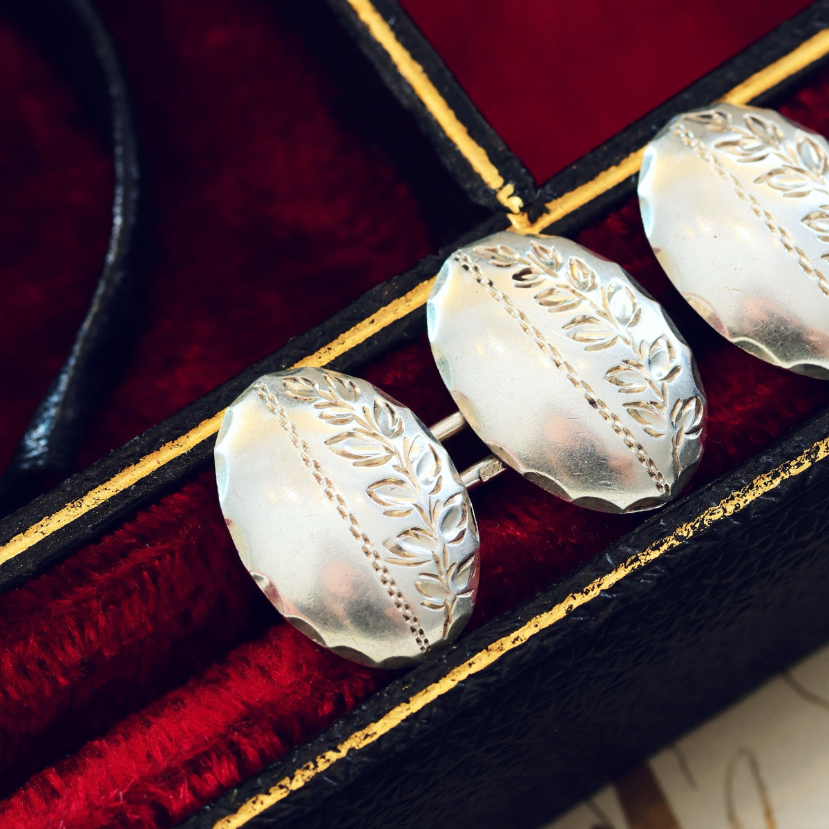 Antique Date 1896 Silver Ferns Cufflinks