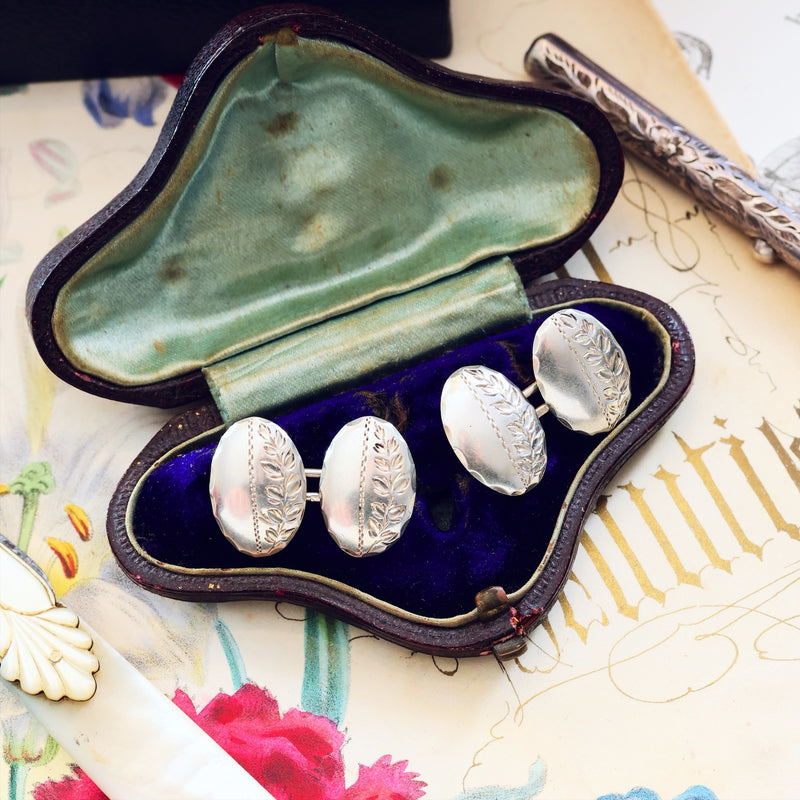 Antique Date 1896 Silver Ferns Cufflinks