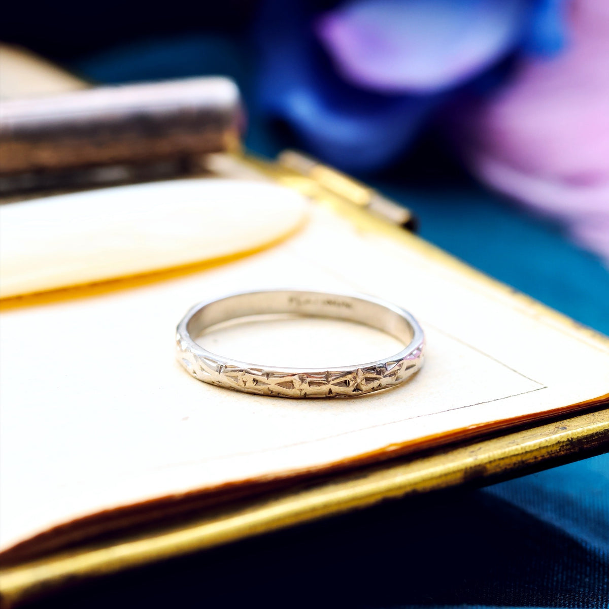 Vintage Size M Hand Engraved Platinum Band