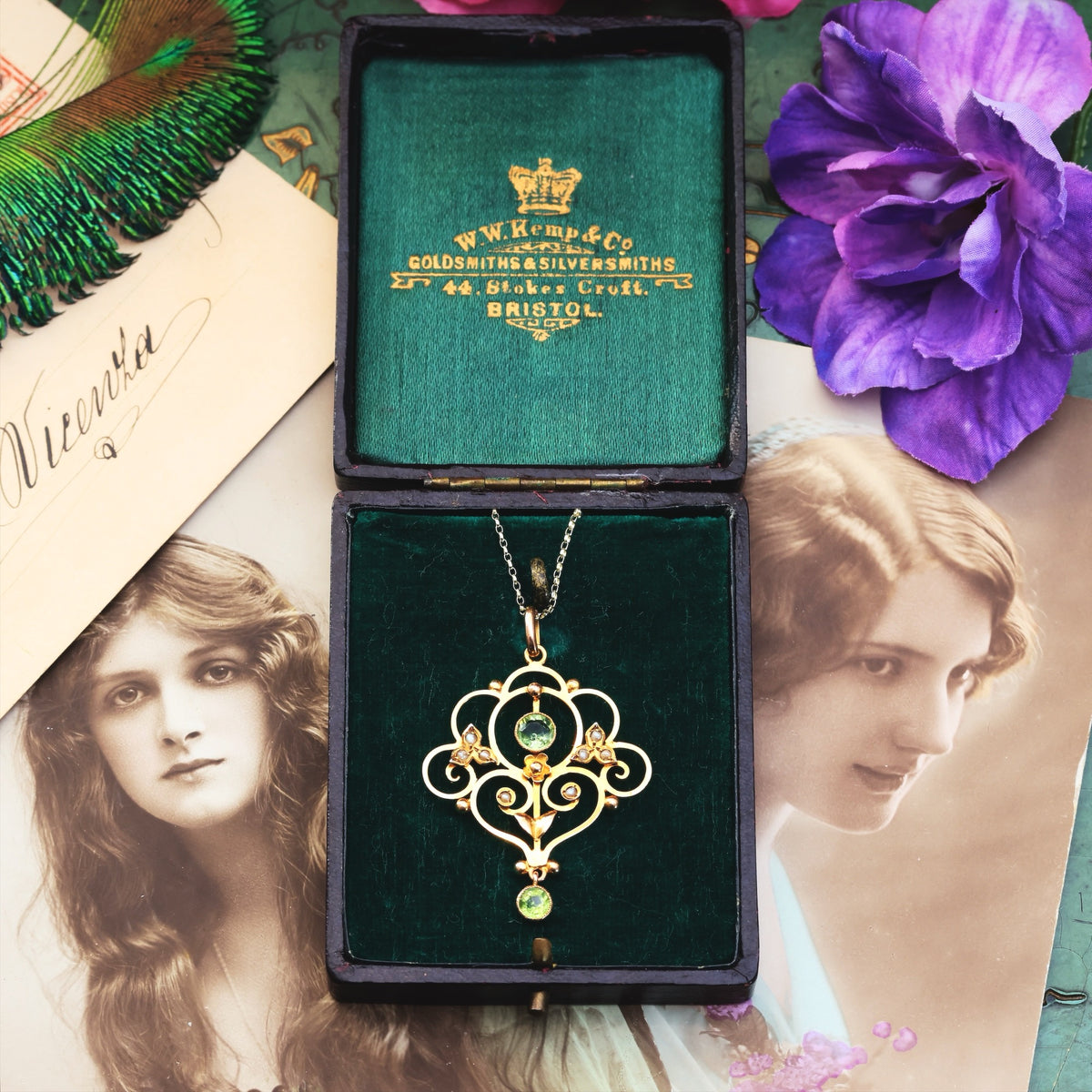 Edwardian Peridot & Seed Pearl Lavaliere Pendant