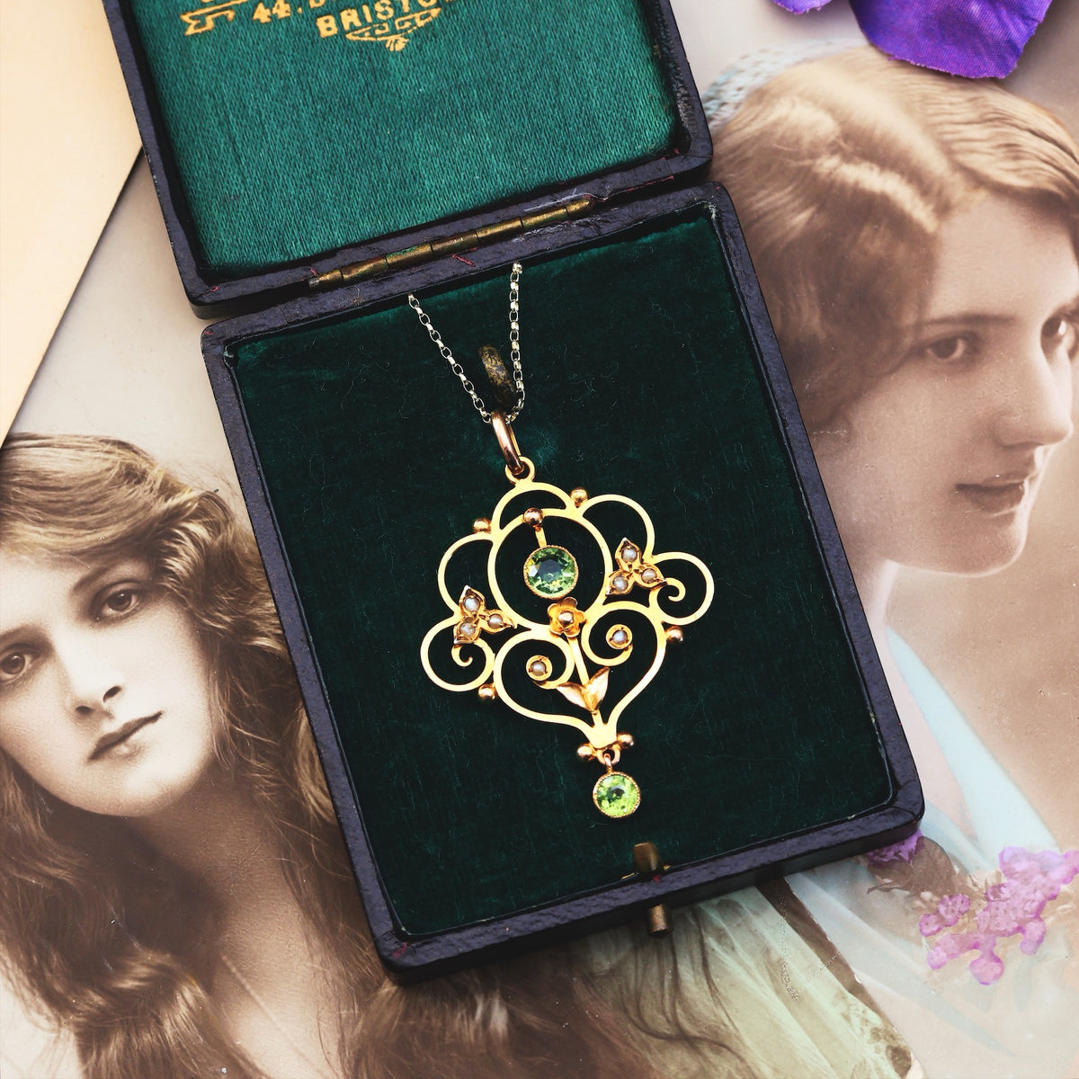 Edwardian Peridot & Seed Pearl Lavaliere Pendant