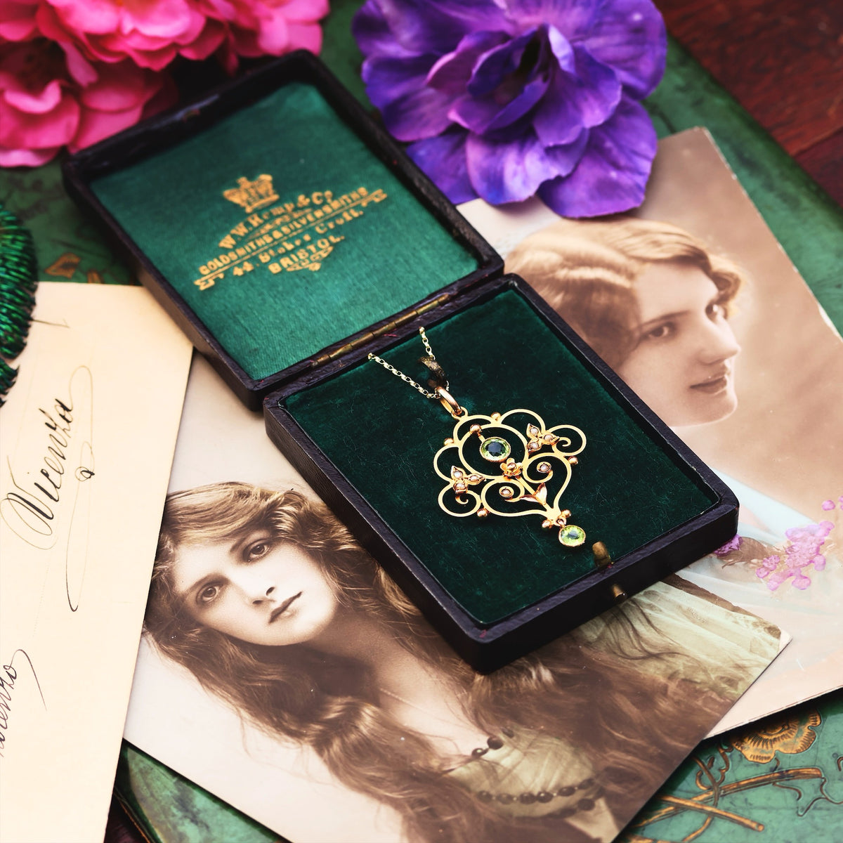 Edwardian Peridot & Seed Pearl Lavaliere Pendant