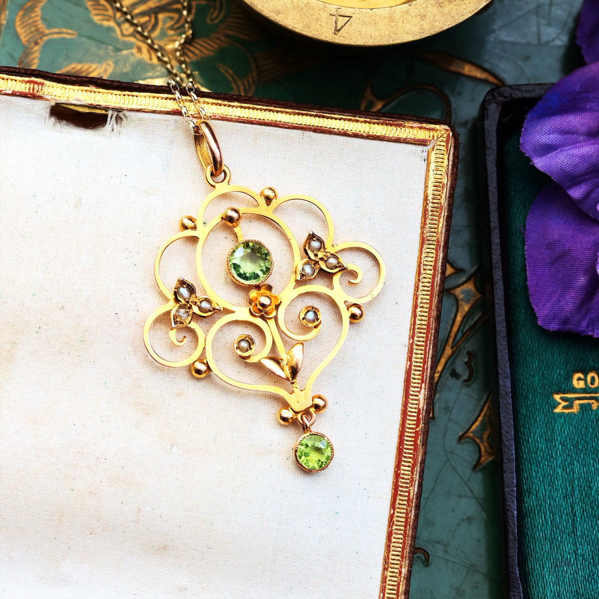 Edwardian Peridot & Seed Pearl Lavaliere Pendant