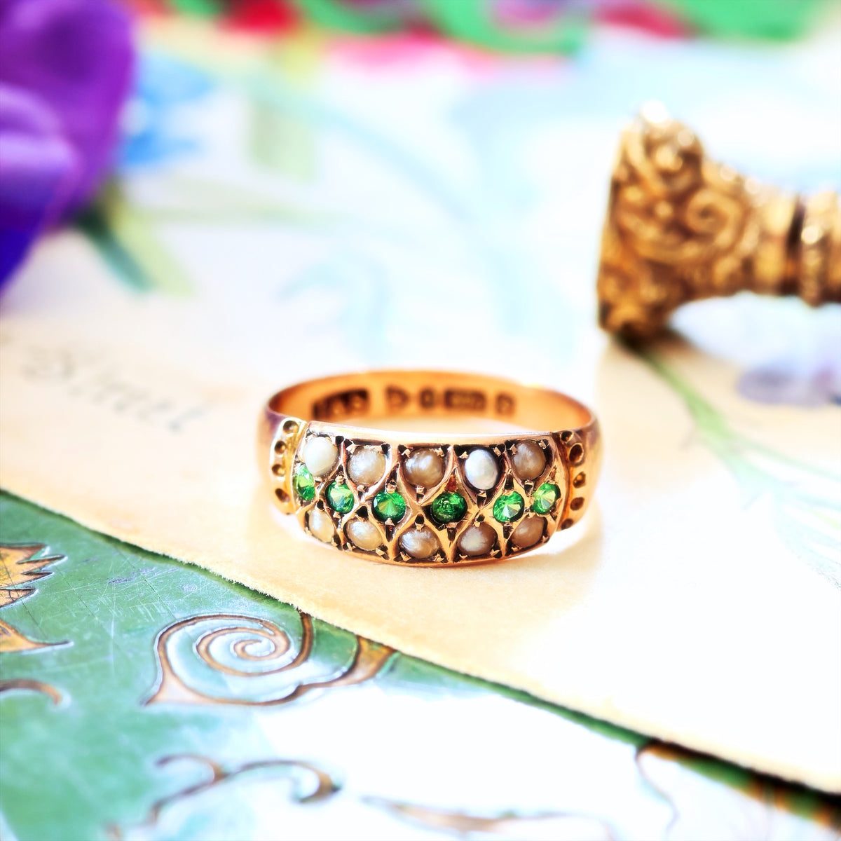 Date 1907 Green Garnet & Wild Pearl Ring