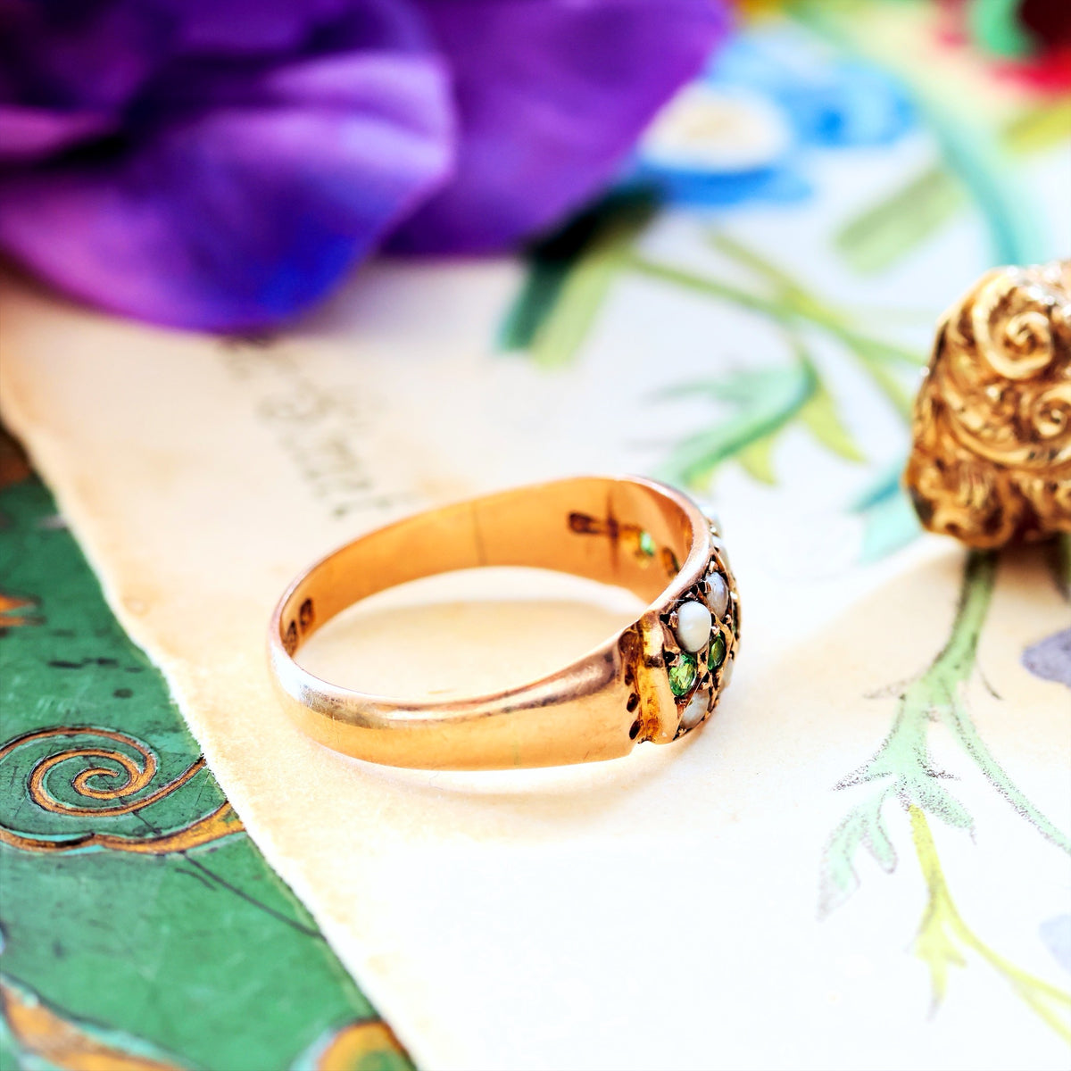 Date 1907 Green Garnet & Wild Pearl Ring