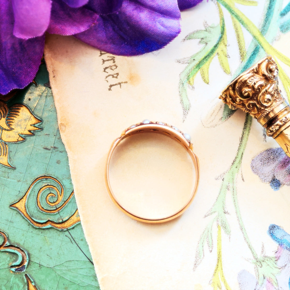 Date 1907 Green Garnet & Wild Pearl Ring