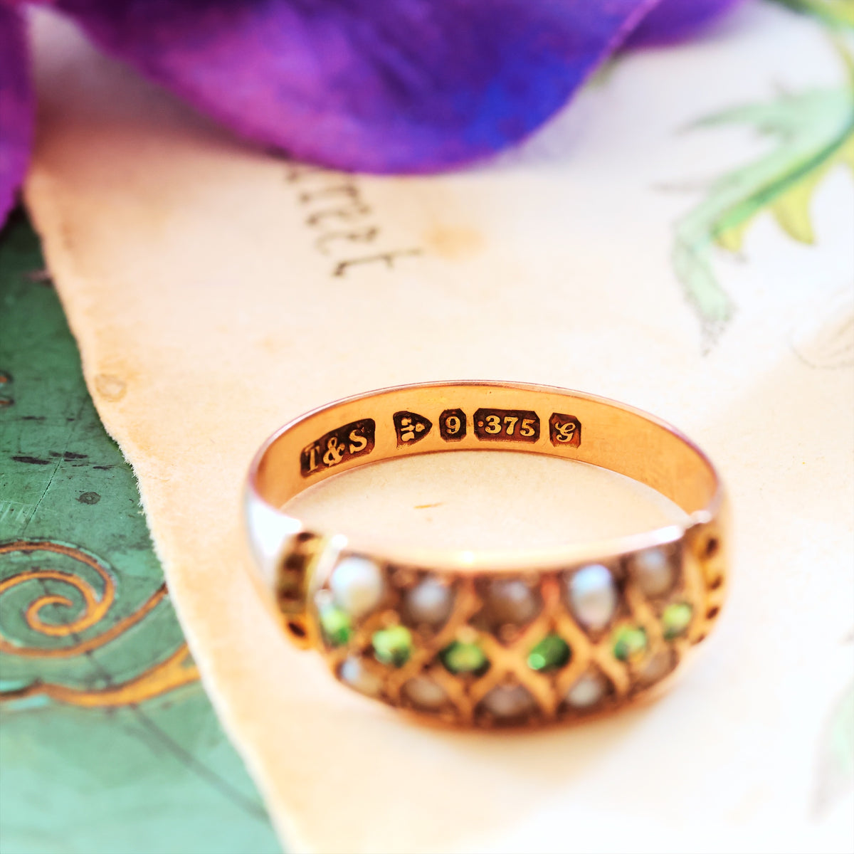 Date 1907 Green Garnet & Wild Pearl Ring