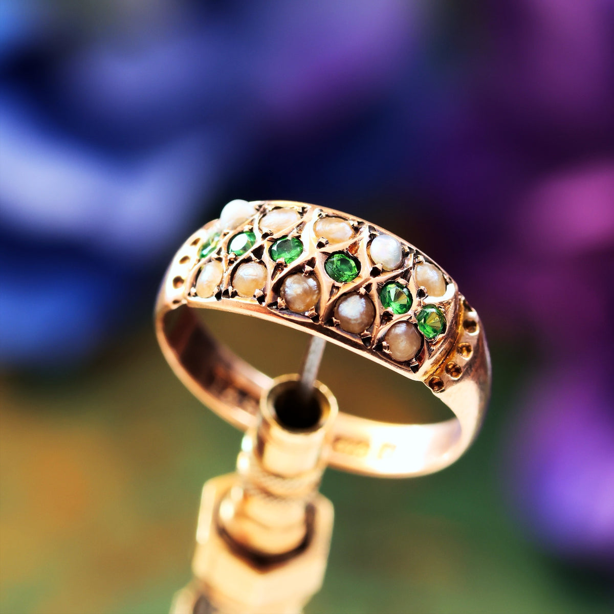 Date 1907 Green Garnet & Wild Pearl Ring